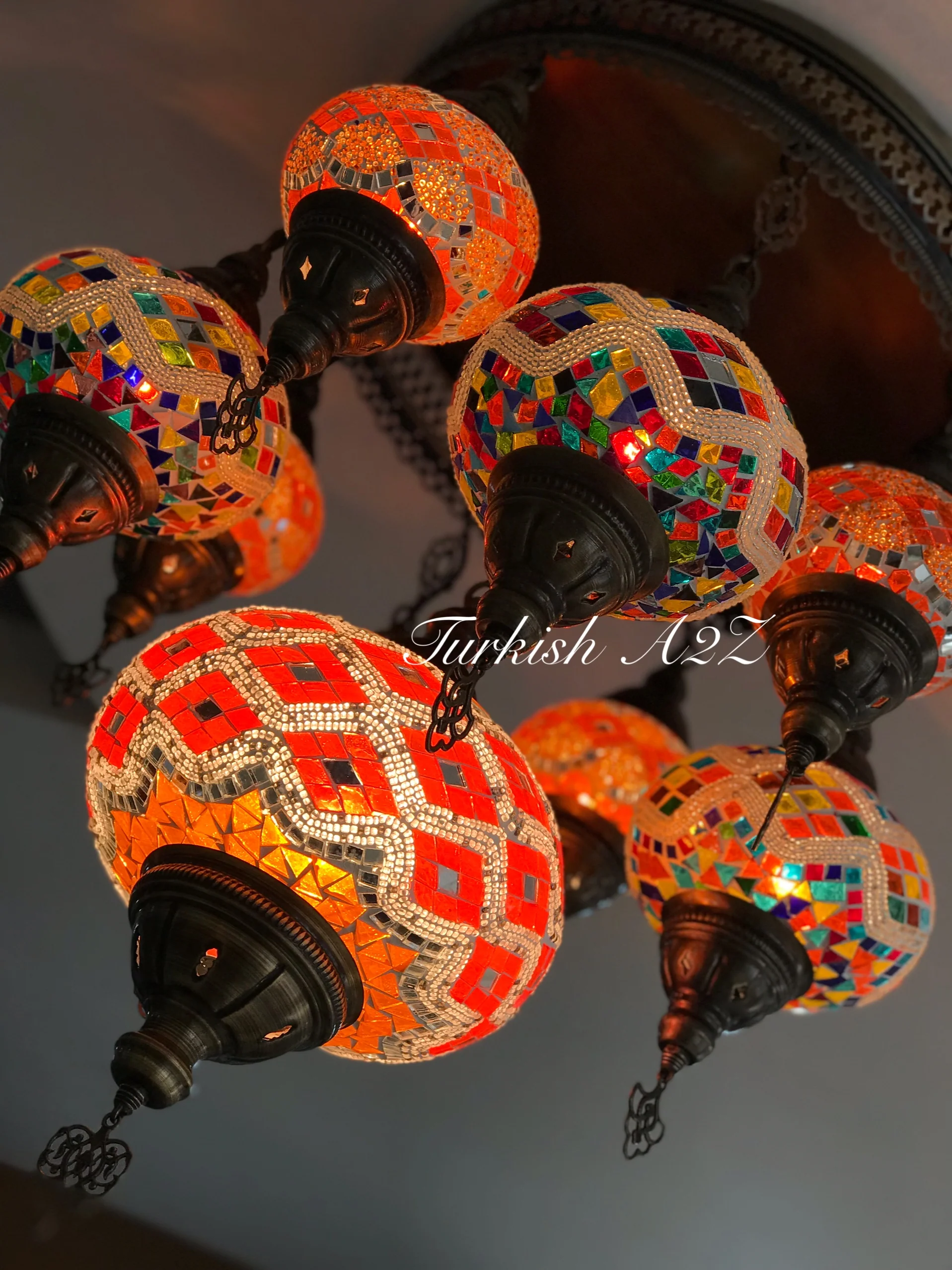 9-Ball Turkish Sultan Flush Mount Chandelier - Mixed Globes | ID: 9FML-B - Image 3