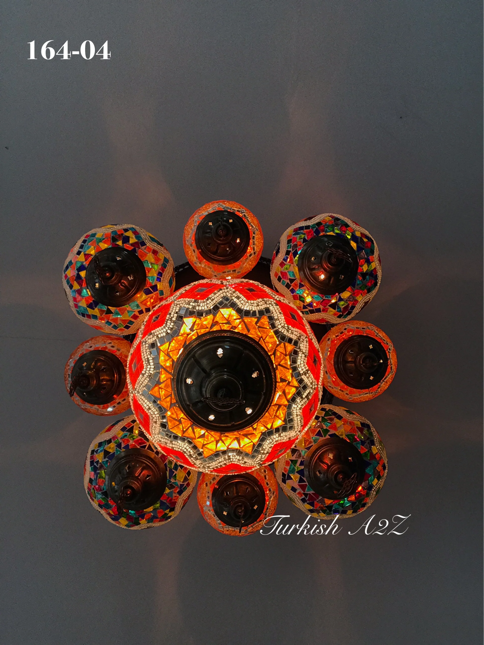9-Ball Turkish Sultan Flush Mount Chandelier - Mixed Globes | ID: 9FML-B - Image 4