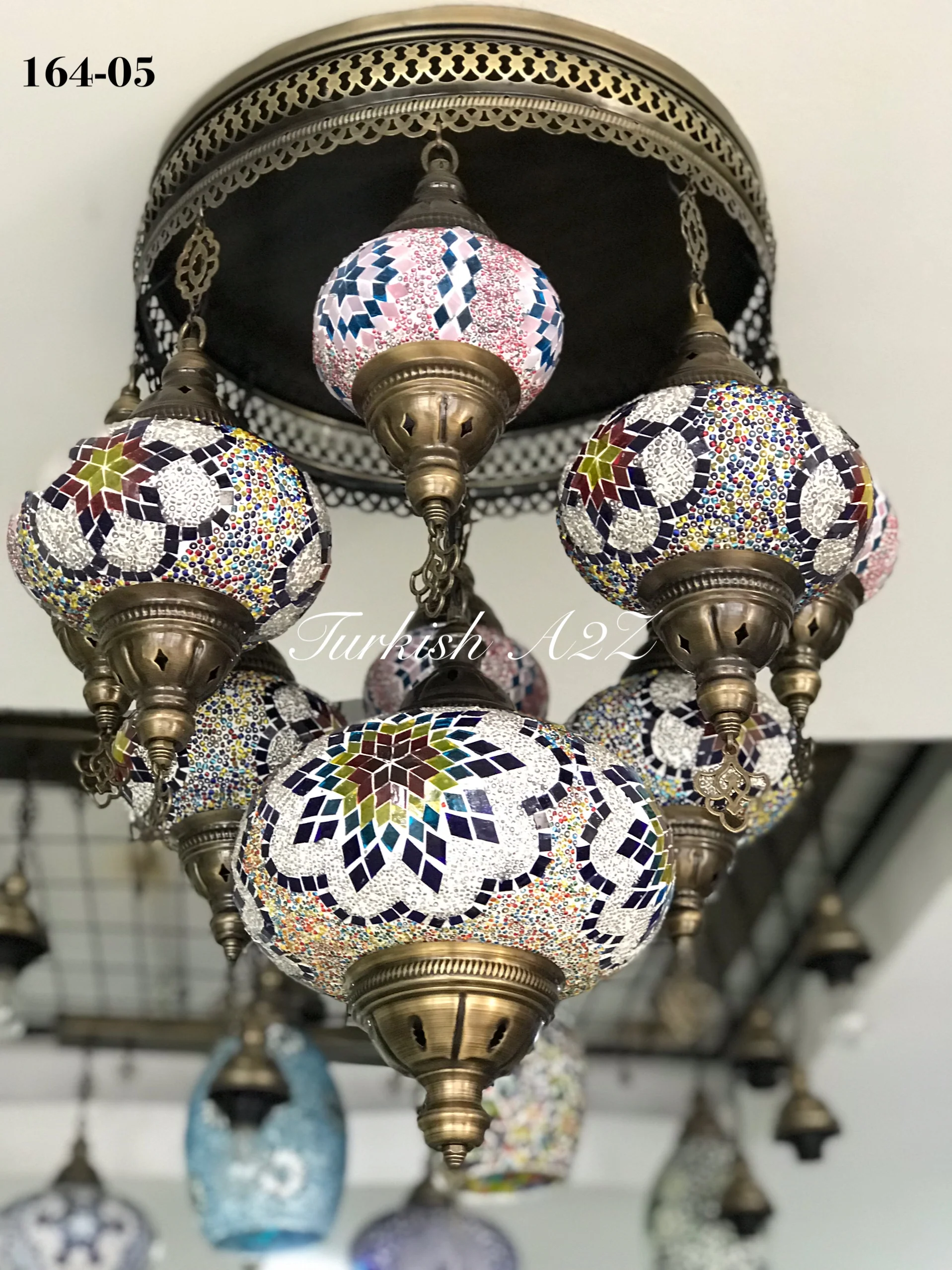 9-Ball Turkish Sultan Flush Mount Chandelier - Mixed Globes | ID: 9FML-A - Image 2