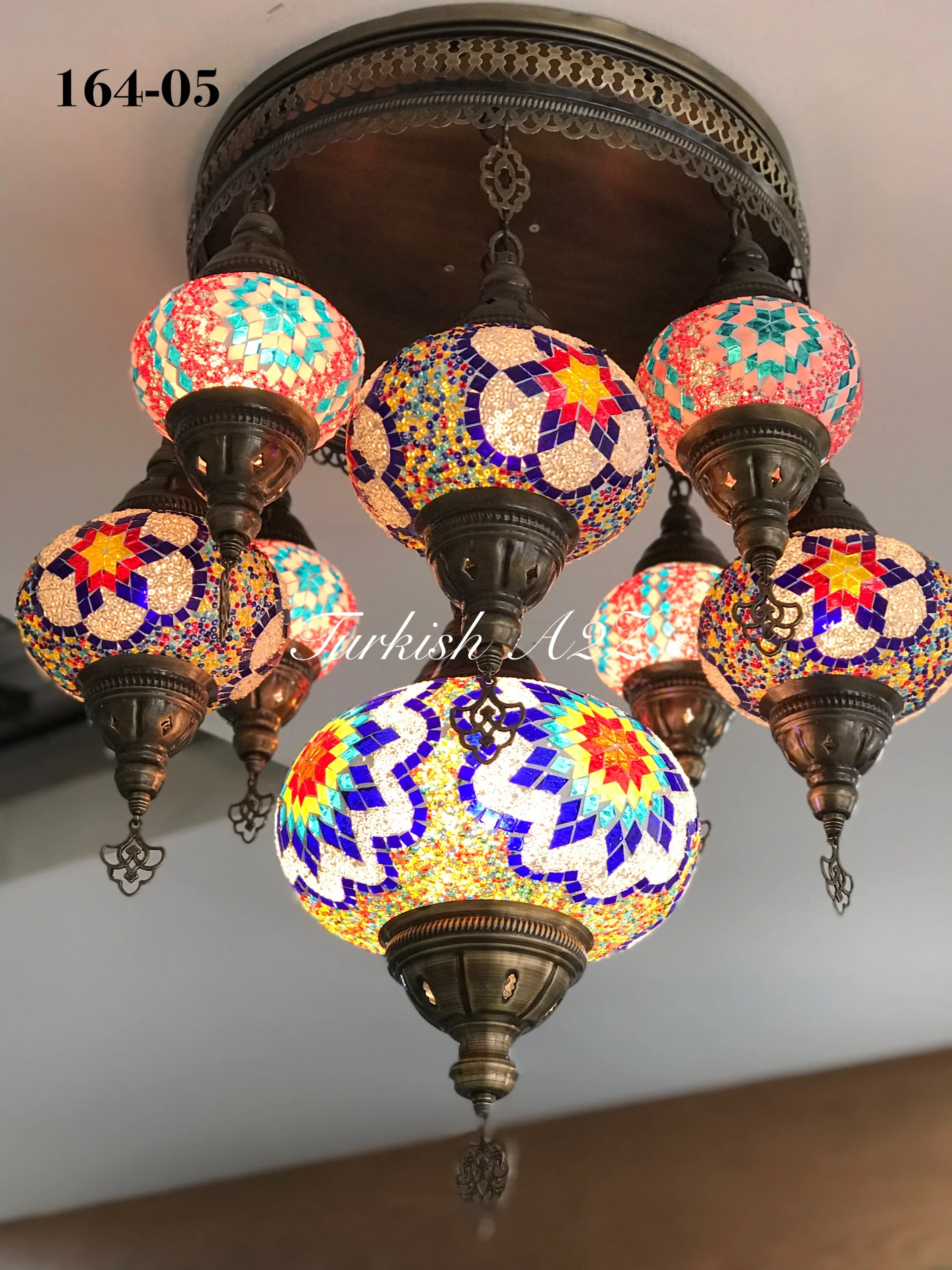9-Ball Turkish Sultan Flush Mount Chandelier - Mixed Globes | ID: 9FML-A - Image 3
