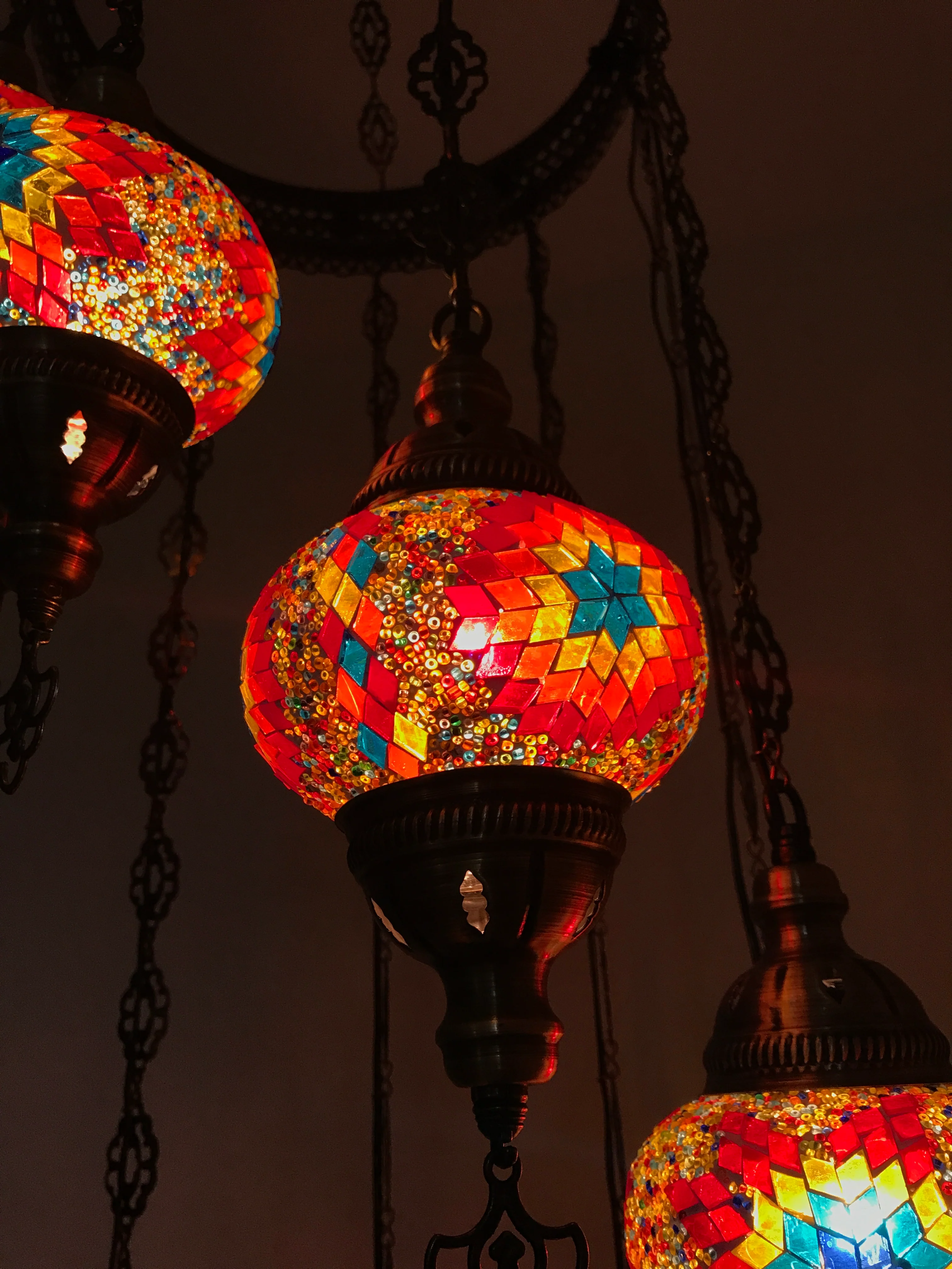 9 Ball Turkish Mosaic Chandelier - Water Drop Design with Medium Globes, ID: 9WM-FIRE - Image 3