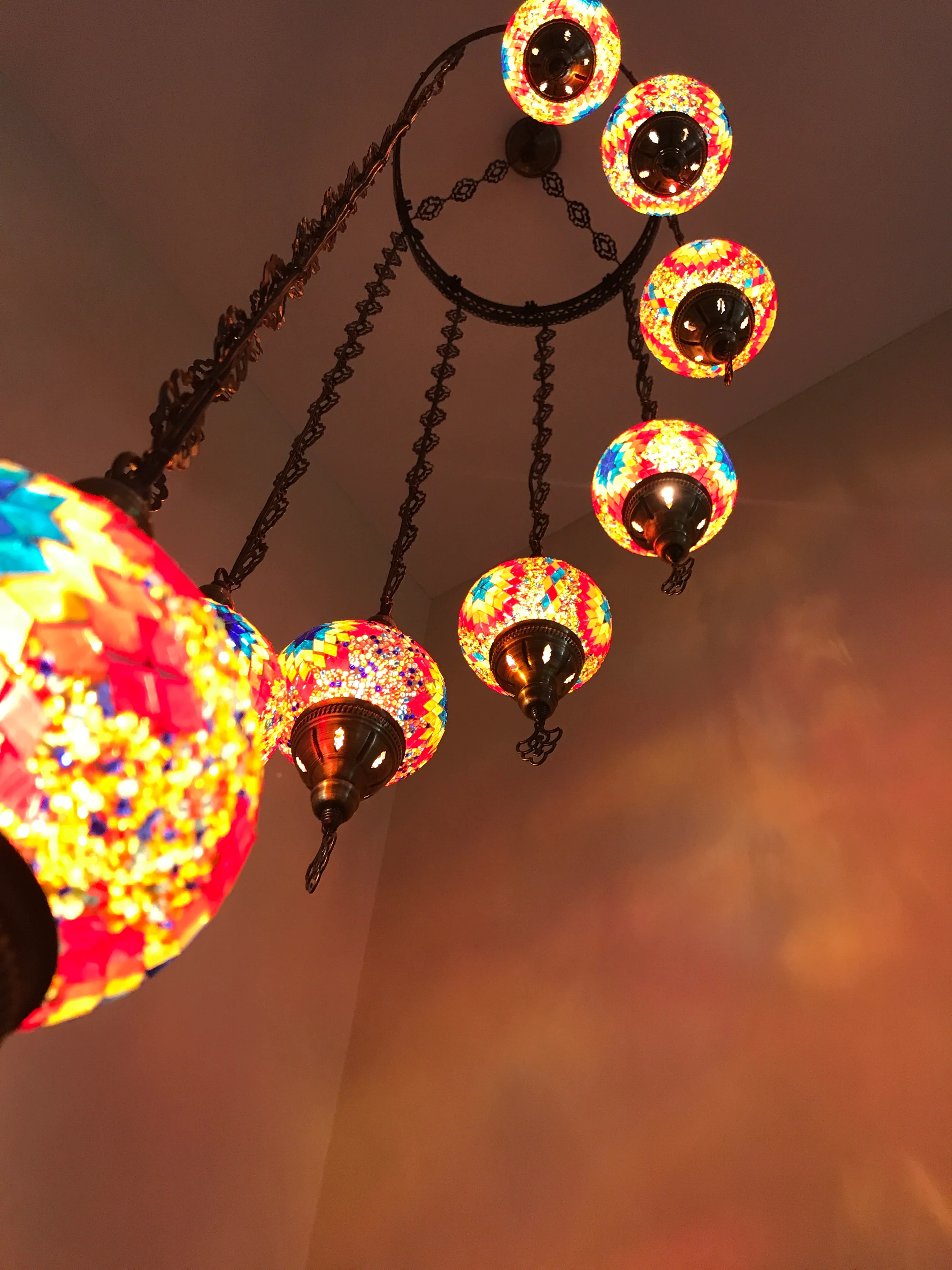9 Ball Turkish Mosaic Chandelier - Water Drop Design with Medium Globes, ID: 9WM-FIRE - Image 4
