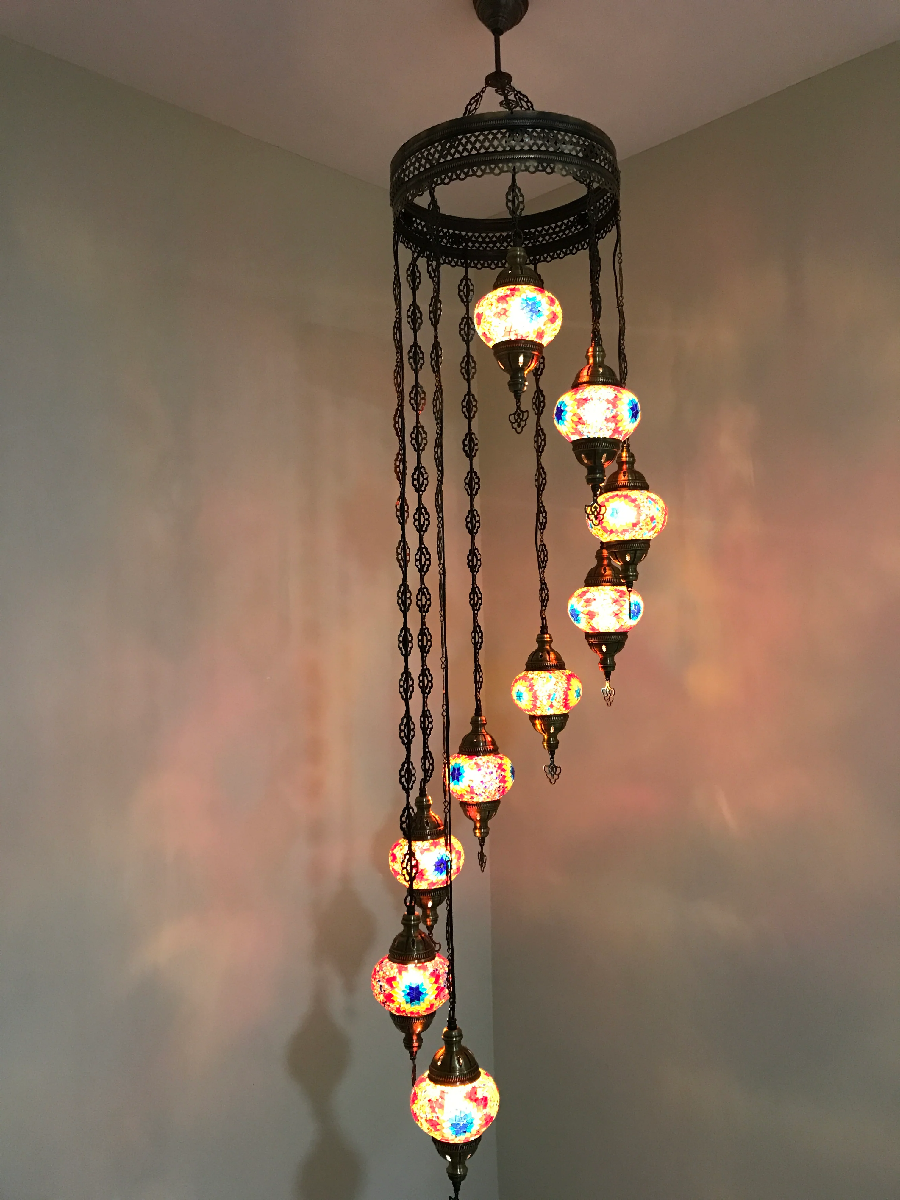9 Ball Turkish Mosaic Chandelier - Water Drop Design with Medium Globes, ID: 9WM-FIRE - Image 7