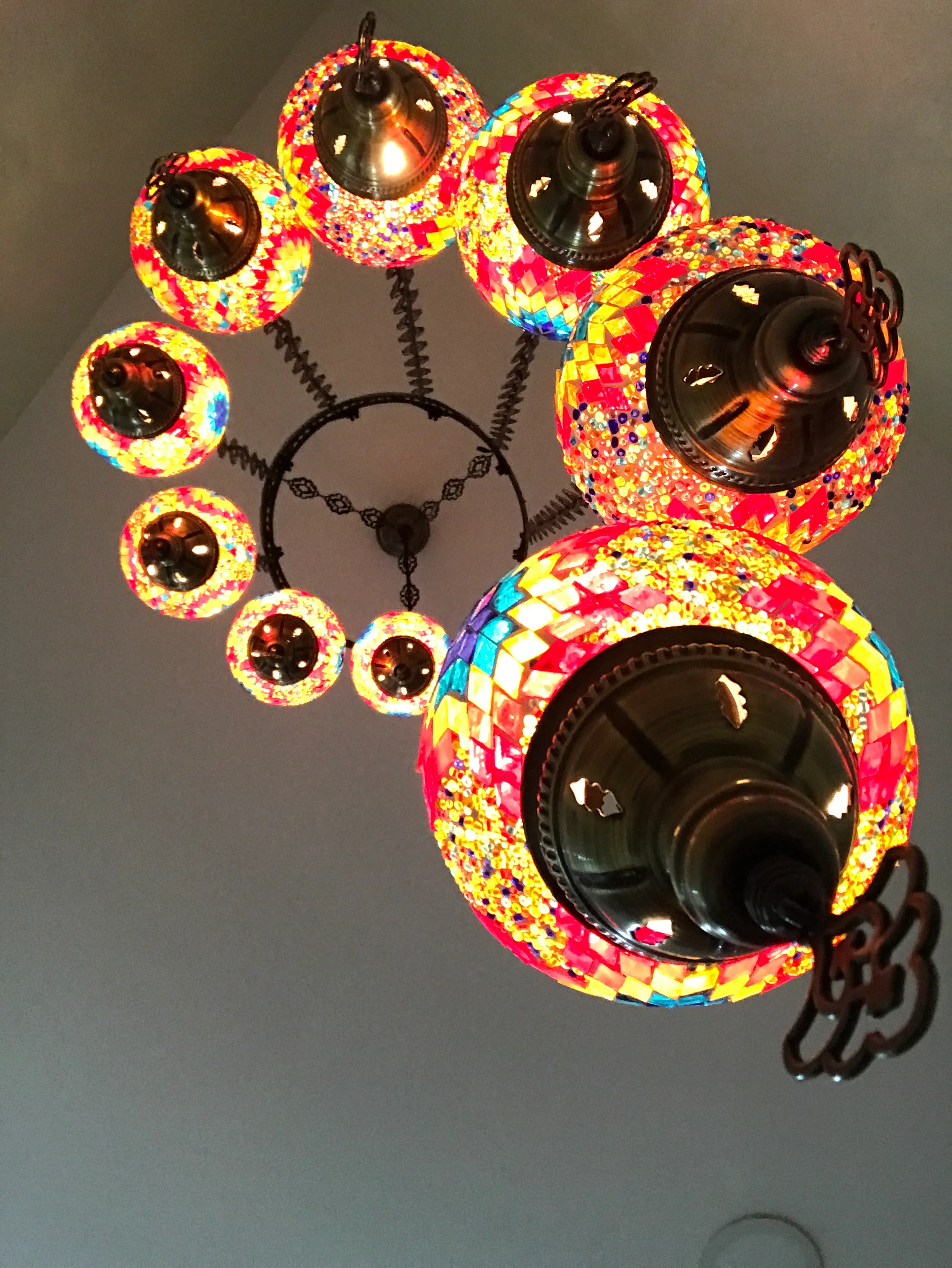 9 Ball Turkish Mosaic Chandelier - Water Drop Design with Medium Globes, ID: 9WM-FIRE - Image 8