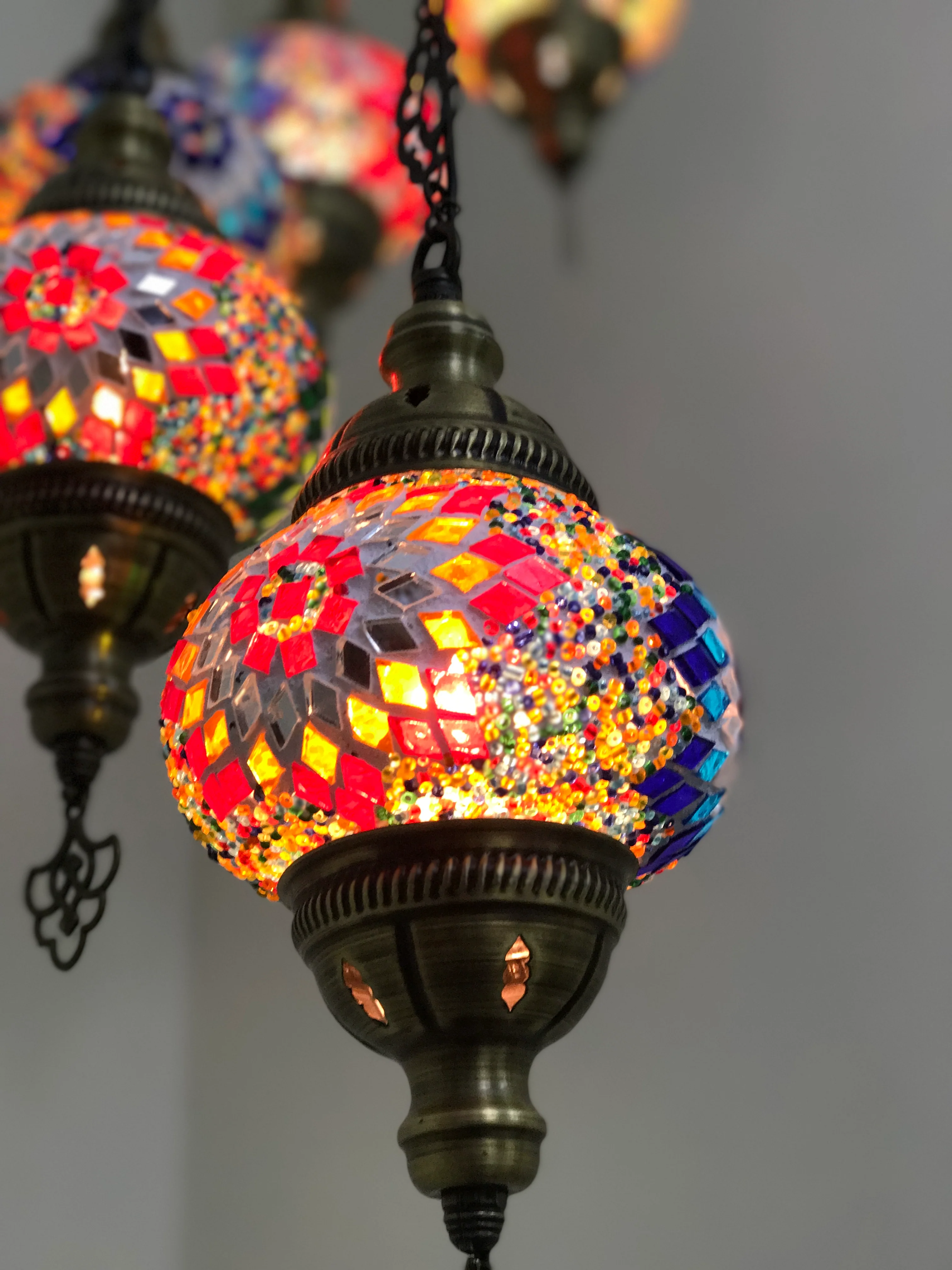 9 Ball Turkish Mosaic Chandelier - Water Drop Design with Medium Globes, ID: 9WM-05 - Image 3