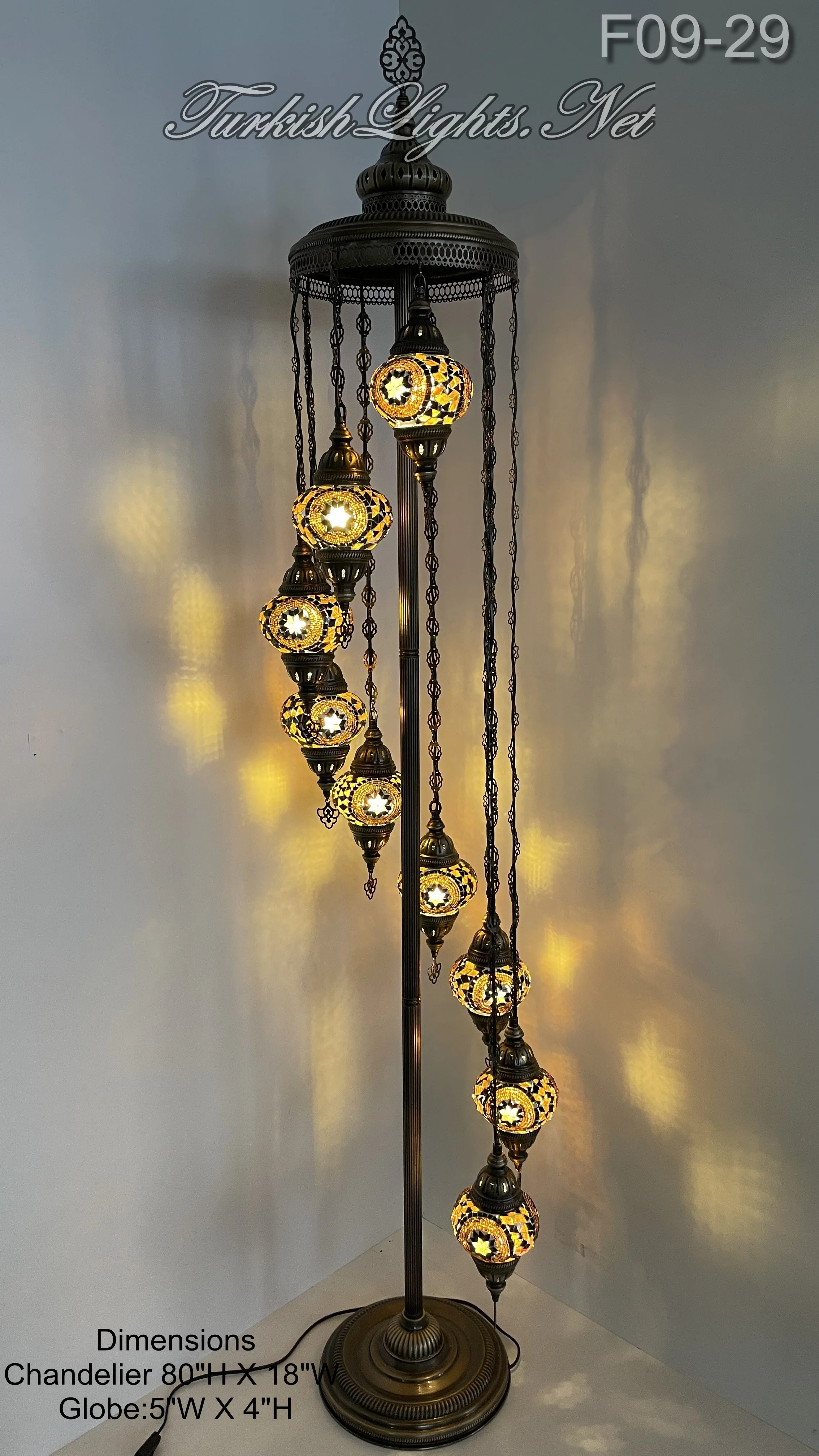 9 Globe Turkish Mosaic Floor Lamp Medium Globes - 10 Designs to Choose ID: FM9-MAIN - Image 10