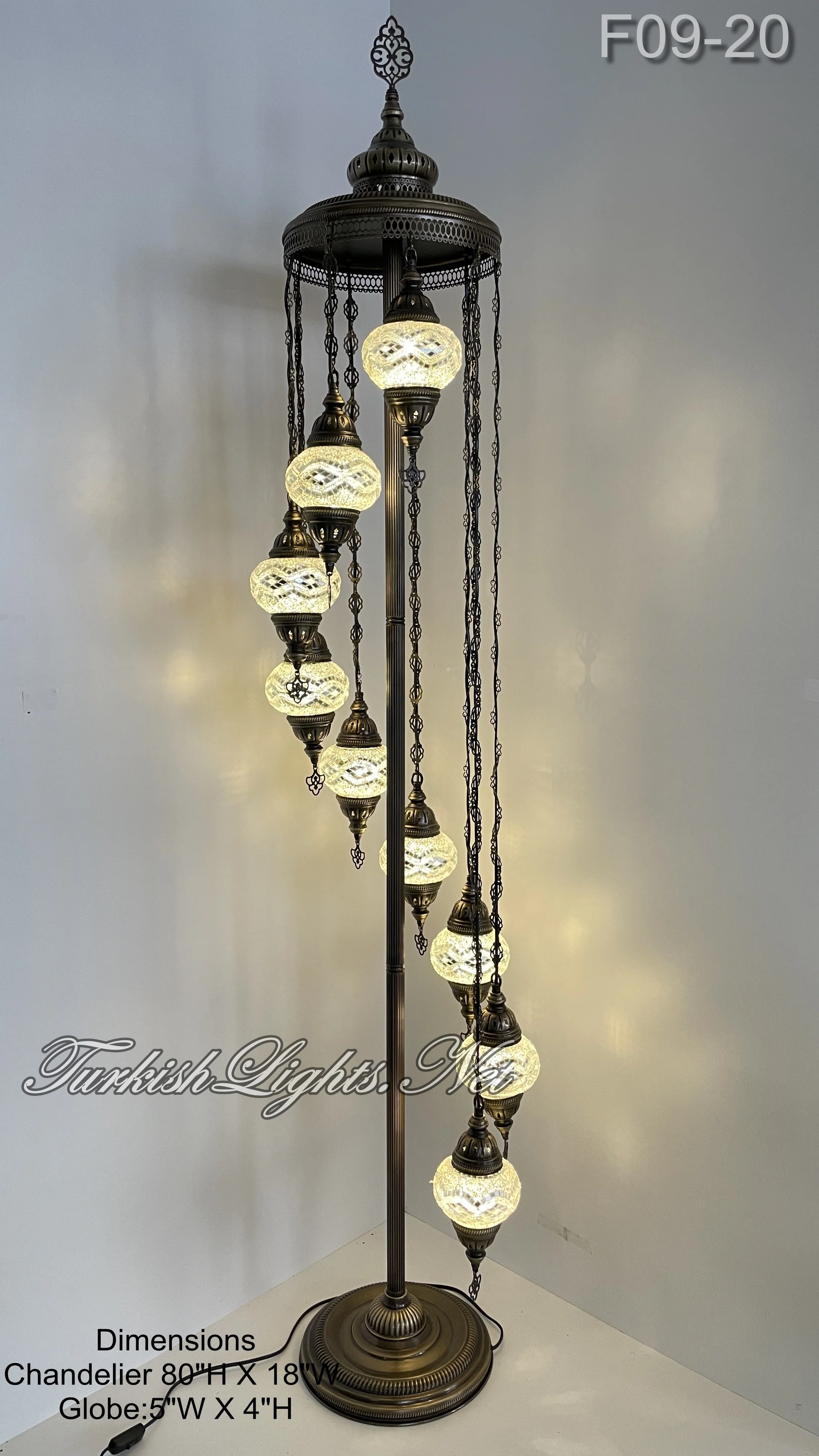 9 Globe Turkish Mosaic Floor Lamp Medium Globes - 10 Designs to Choose ID: FM9-MAIN - Image 2
