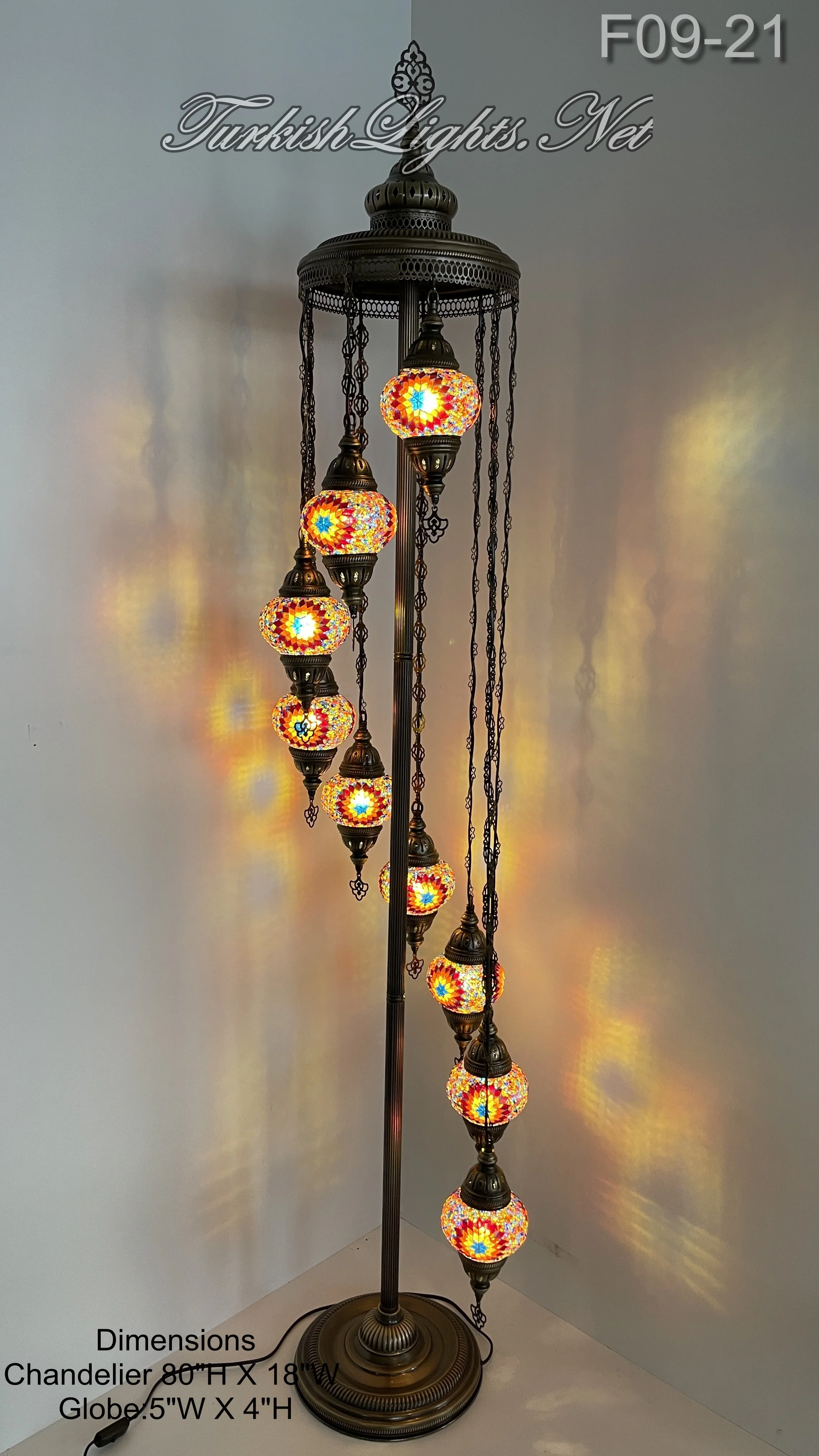9 Globe Turkish Mosaic Floor Lamp Medium Globes - 10 Designs to Choose ID: FM9-MAIN - Image 3