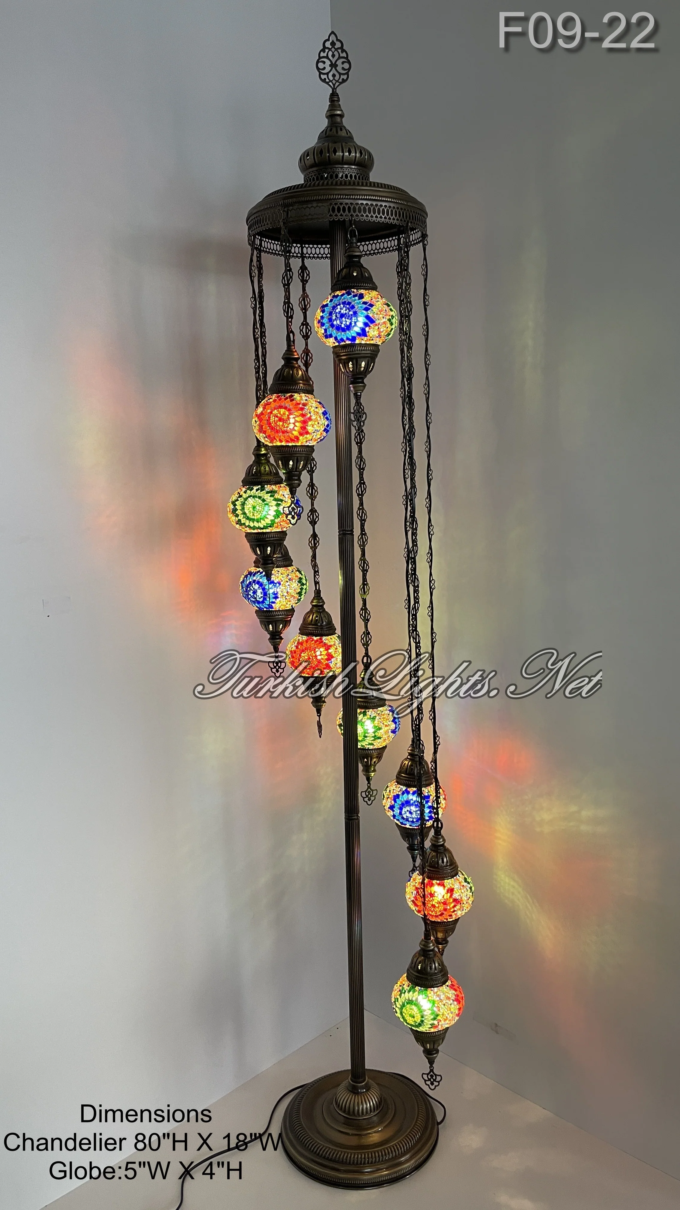 9 Globe Turkish Mosaic Floor Lamp Medium Globes - 10 Designs to Choose ID: FM9-MAIN - Image 4