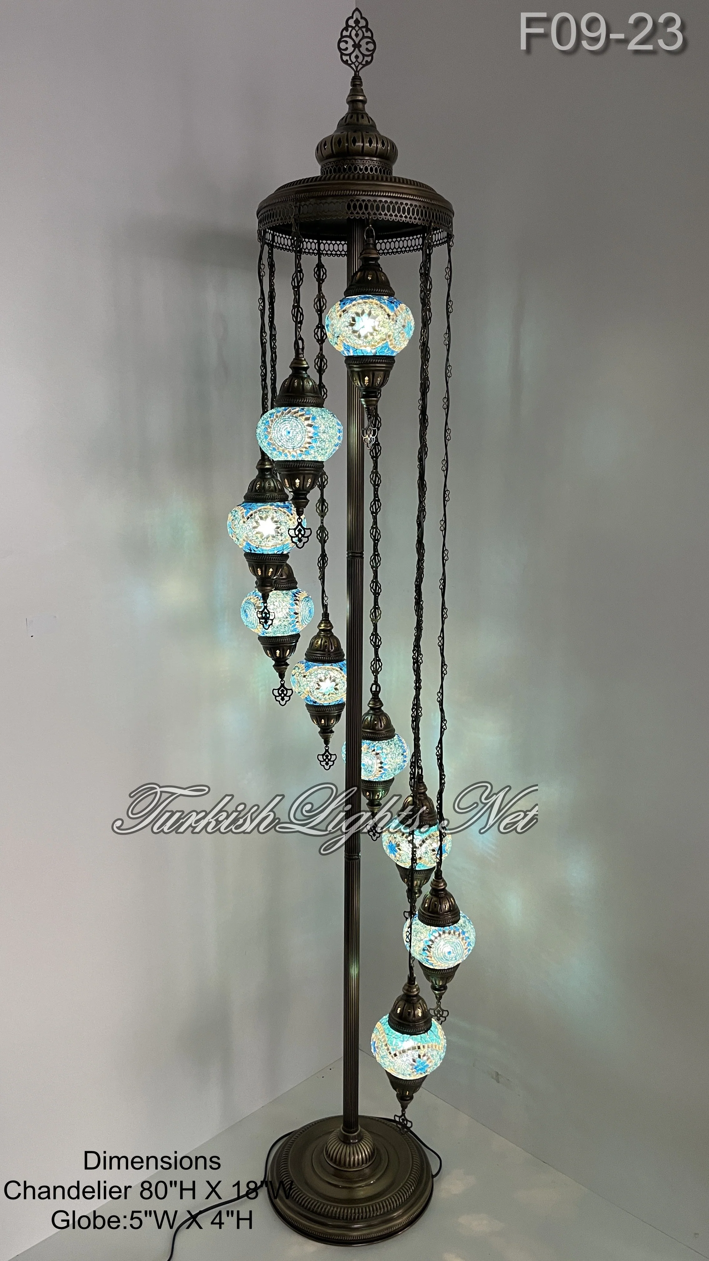 9 Globe Turkish Mosaic Floor Lamp Medium Globes - 10 Designs to Choose ID: FM9-MAIN - Image 5