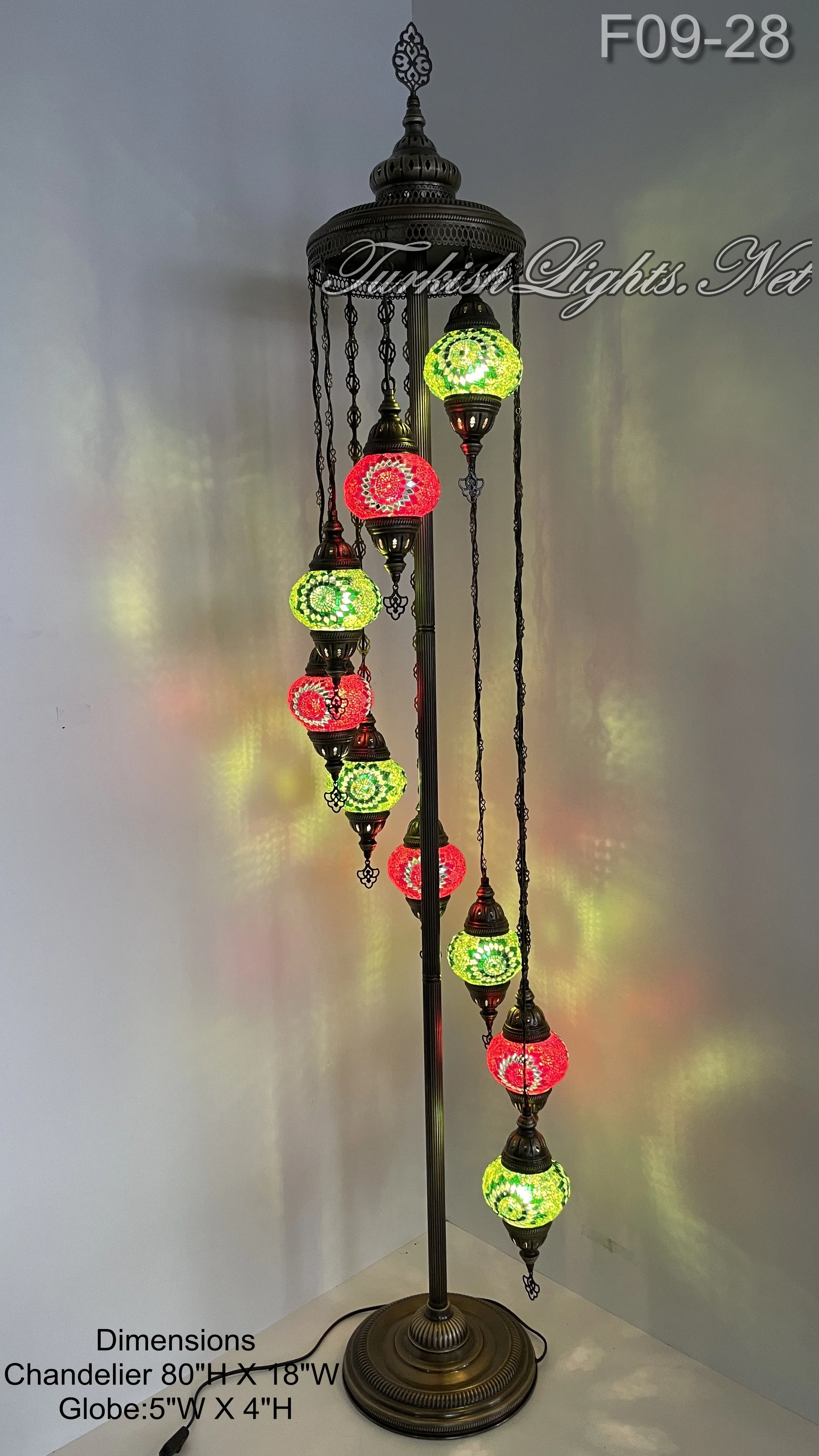 9 Globe Turkish Mosaic Floor Lamp Medium Globes - 10 Designs to Choose ID: FM9-MAIN - Image 9