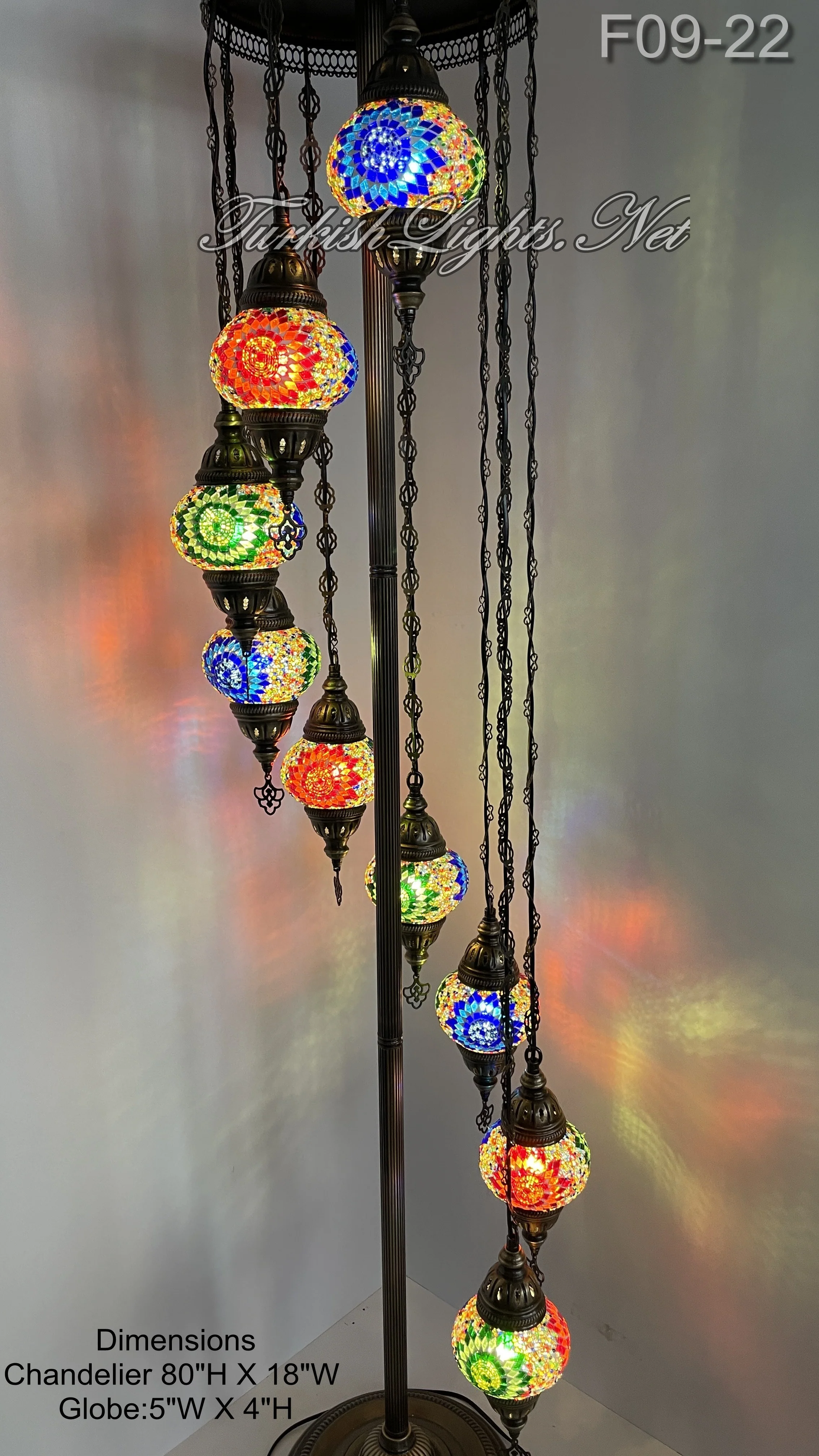 9 Globe Turkish Mosaic Floor Lamp Medium Globes ID: FM9-22 - Image 2