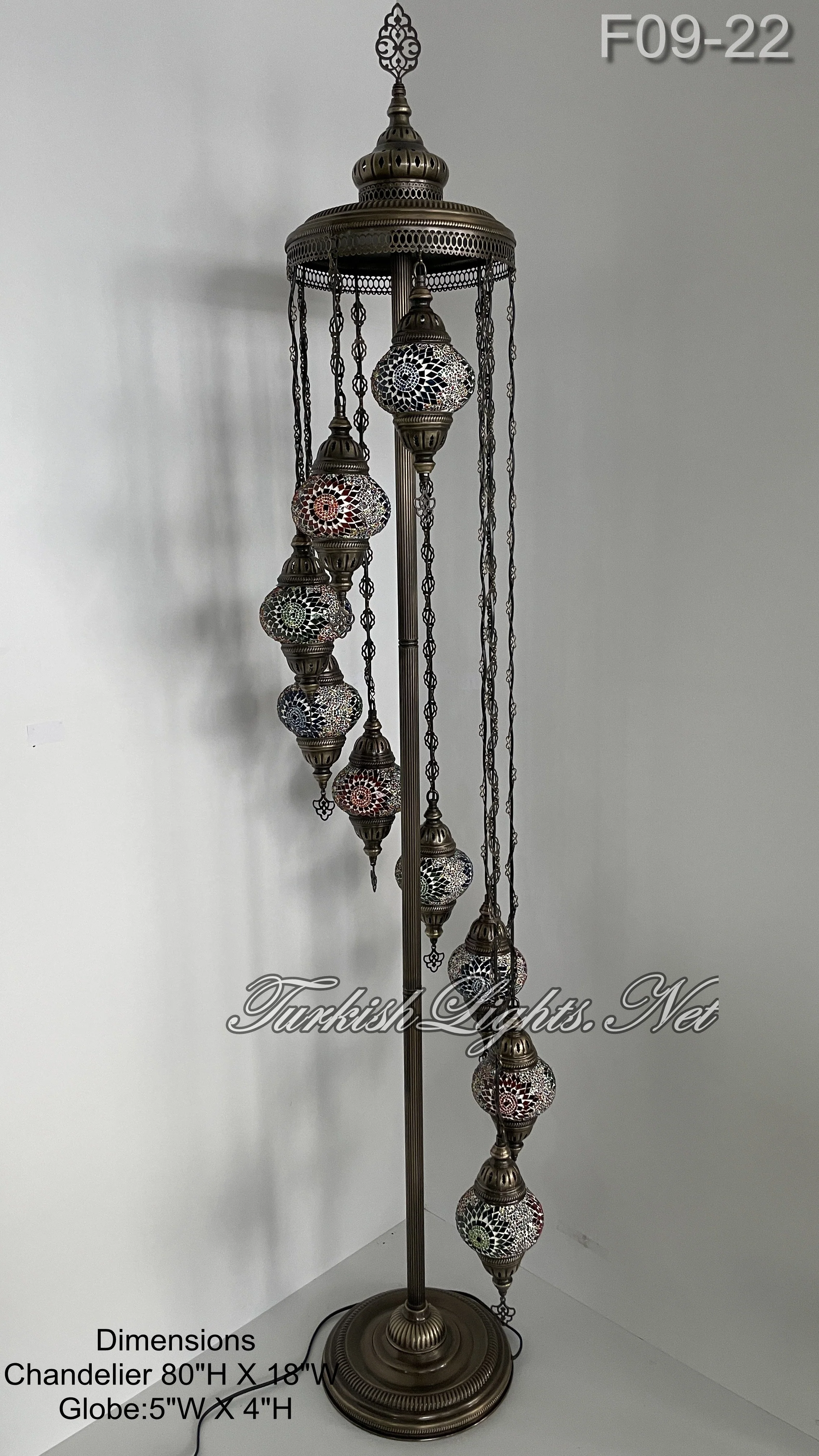 9 Globe Turkish Mosaic Floor Lamp Medium Globes ID: FM9-22 - Image 3