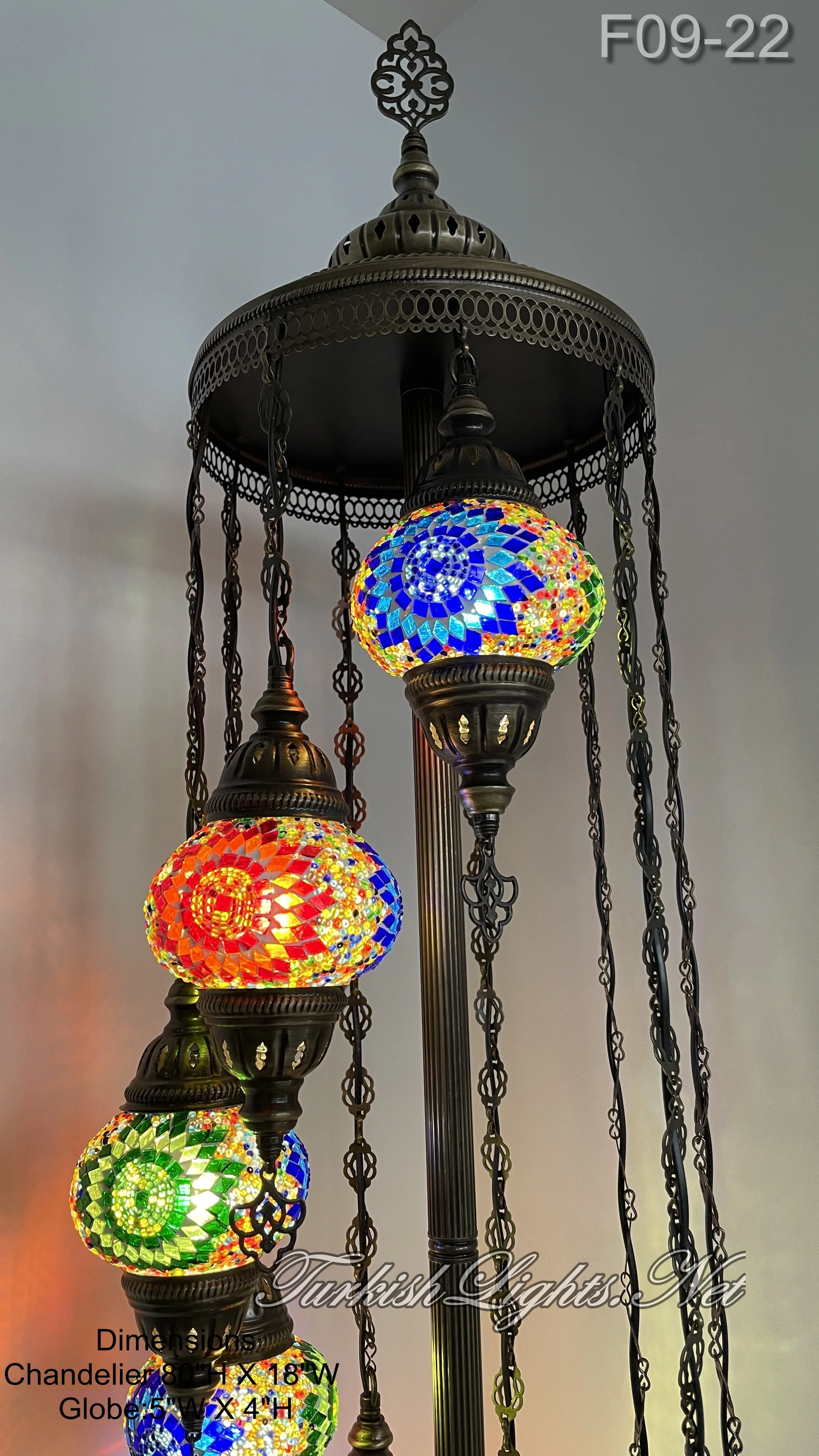 9 Globe Turkish Mosaic Floor Lamp Medium Globes ID: FM9-22 - Image 4