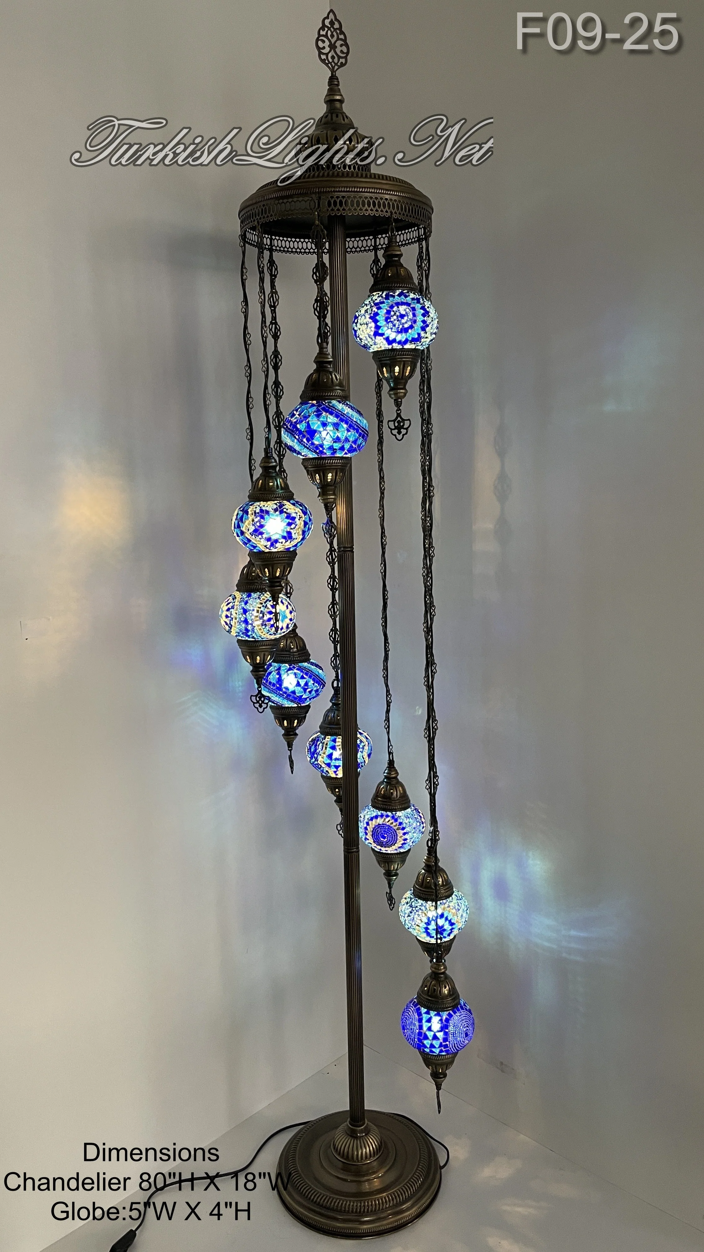 9 Globe Turkish Mosaic Floor Lamp Medium Globes ID: FM9-25