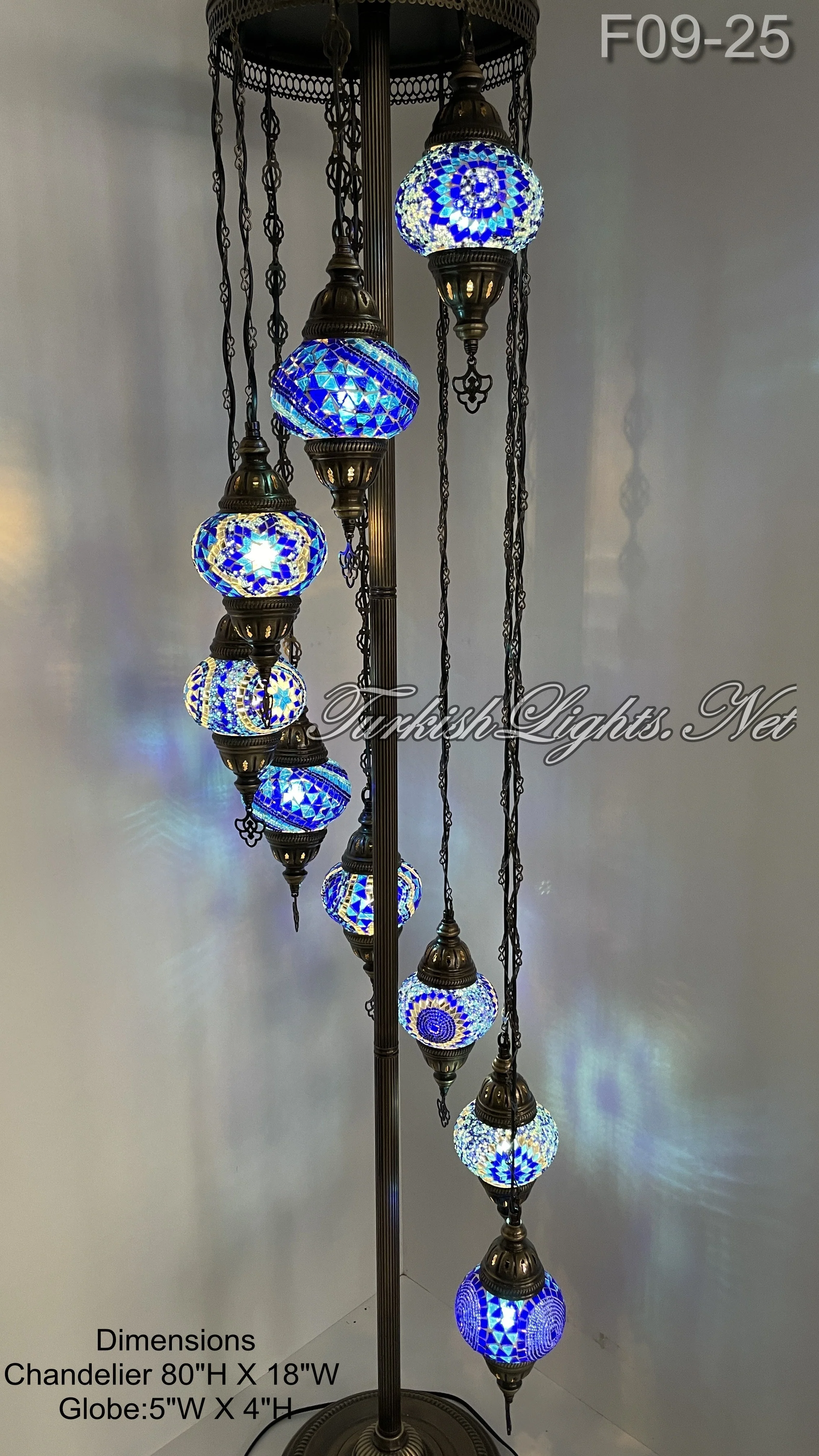 9 Globe Turkish Mosaic Floor Lamp Medium Globes ID: FM9-25 - Image 2