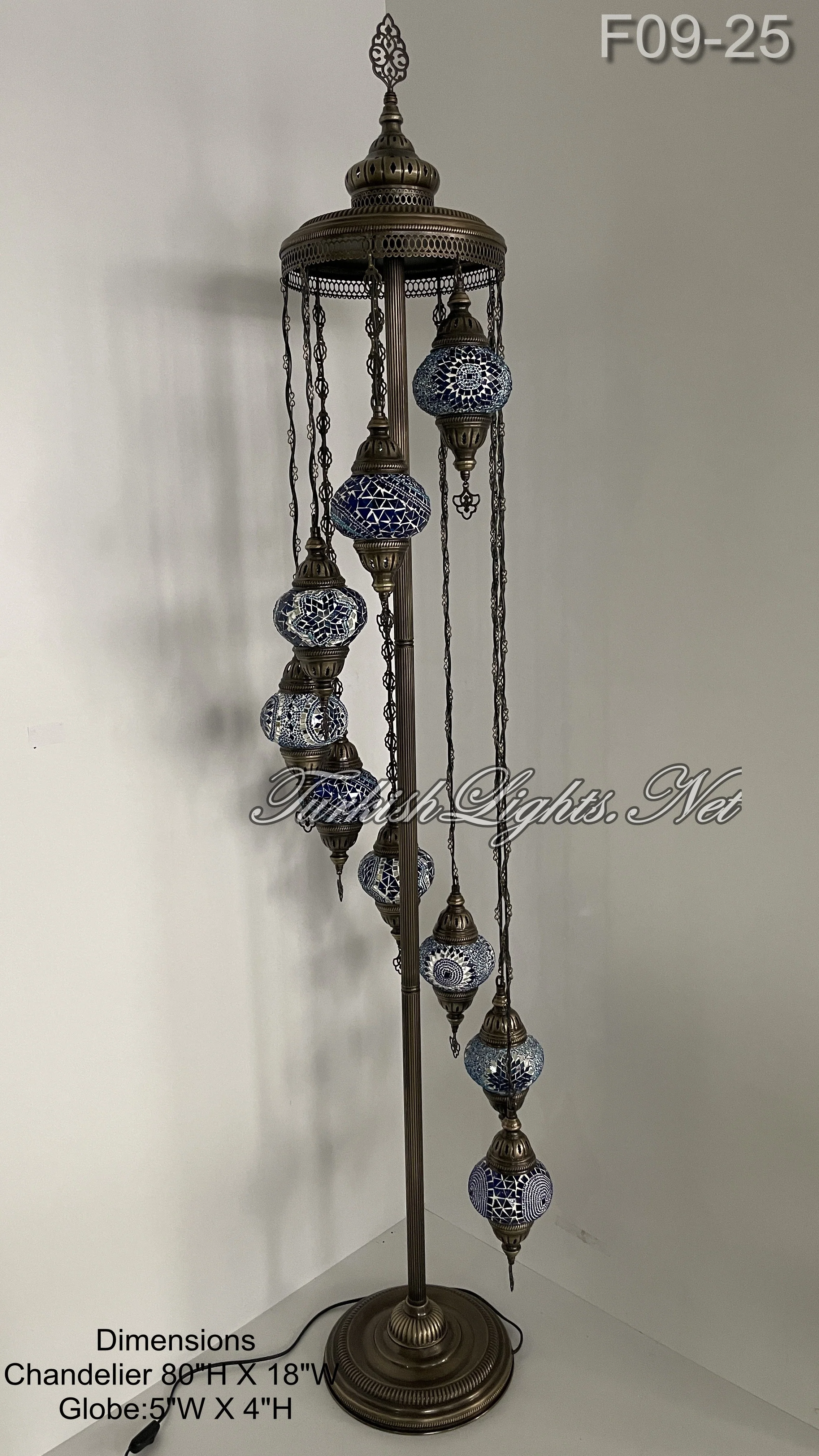 9 Globe Turkish Mosaic Floor Lamp Medium Globes ID: FM9-25 - Image 3