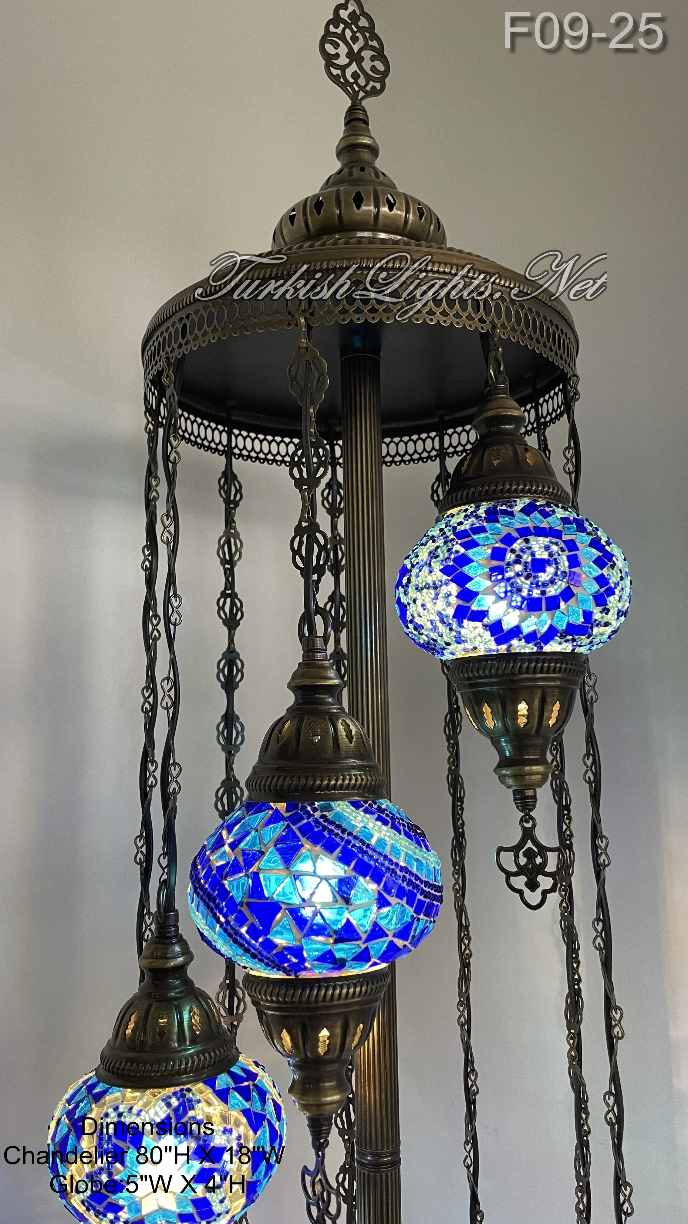 9 Globe Turkish Mosaic Floor Lamp Medium Globes ID: FM9-25 - Image 4