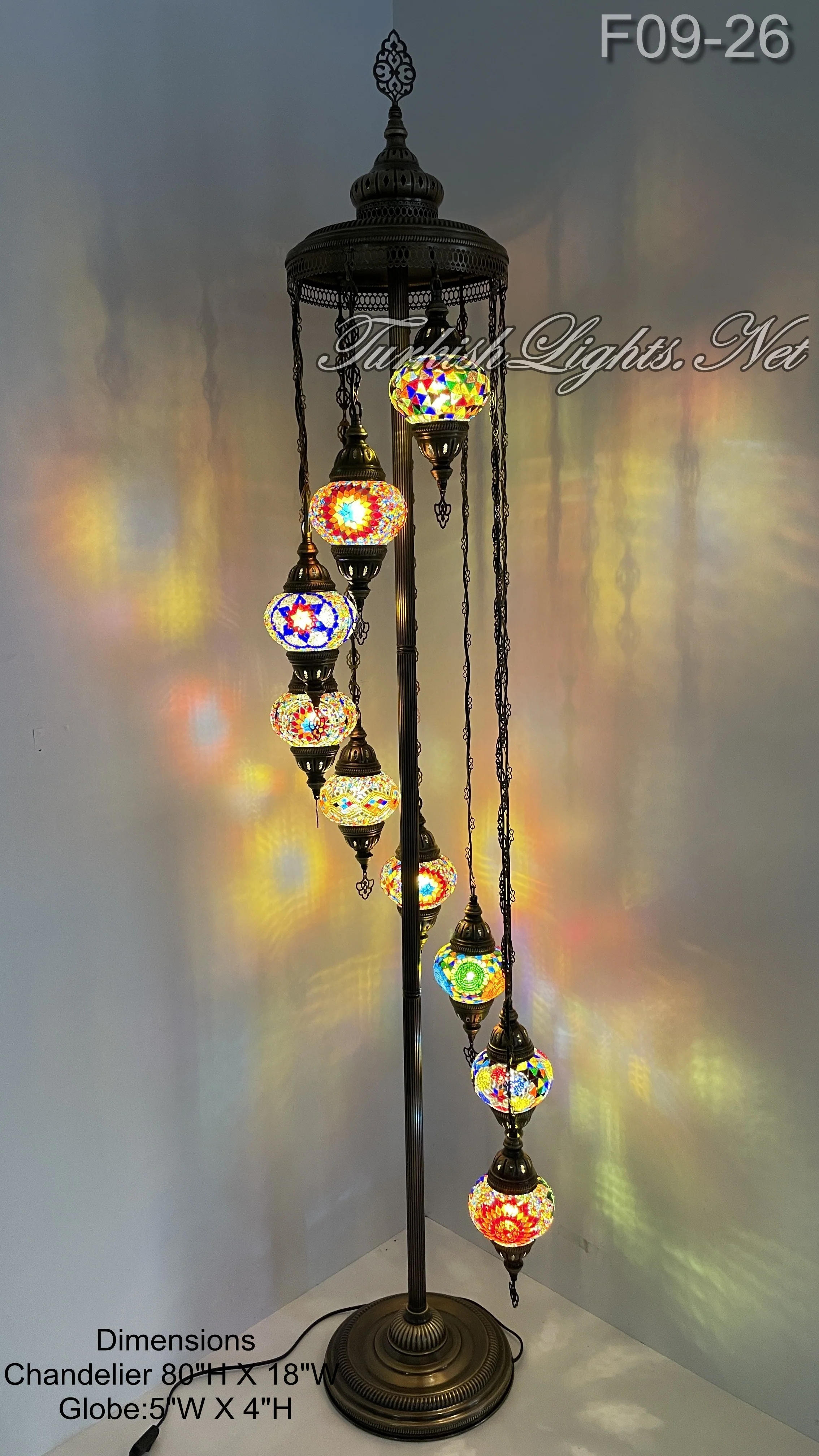 9 Globe Turkish Mosaic Floor Lamp Medium Globes ID: FM9-26