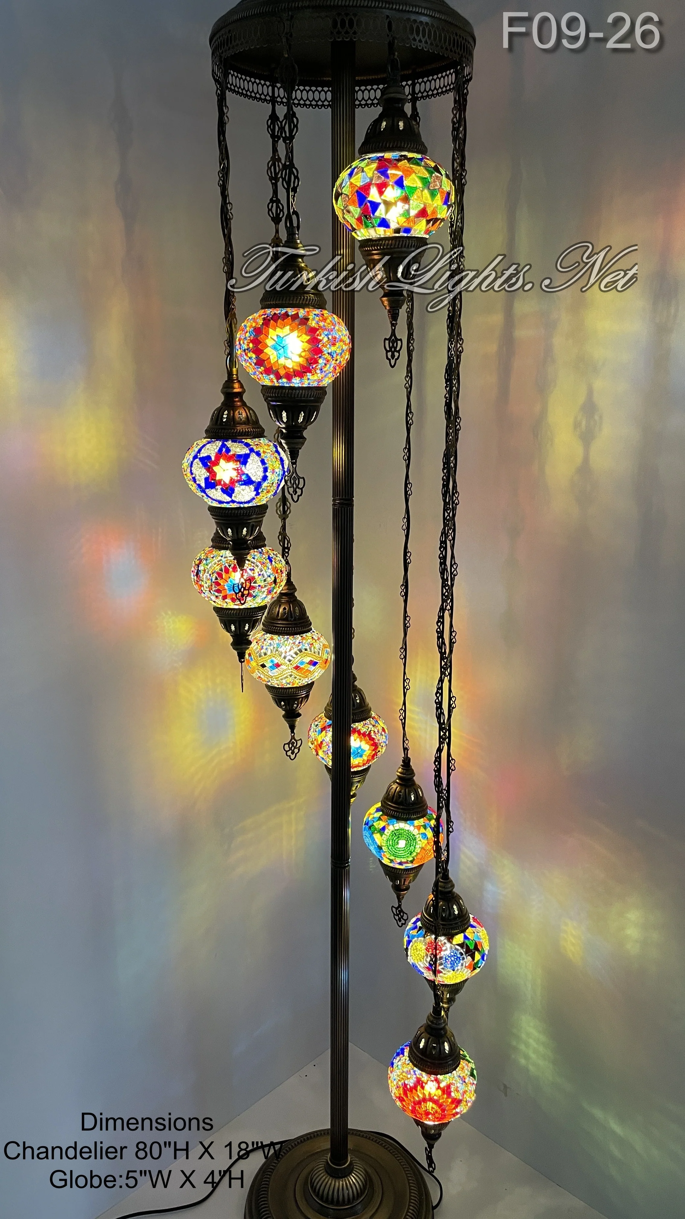 9 Globe Turkish Mosaic Floor Lamp Medium Globes ID: FM9-26 - Image 2