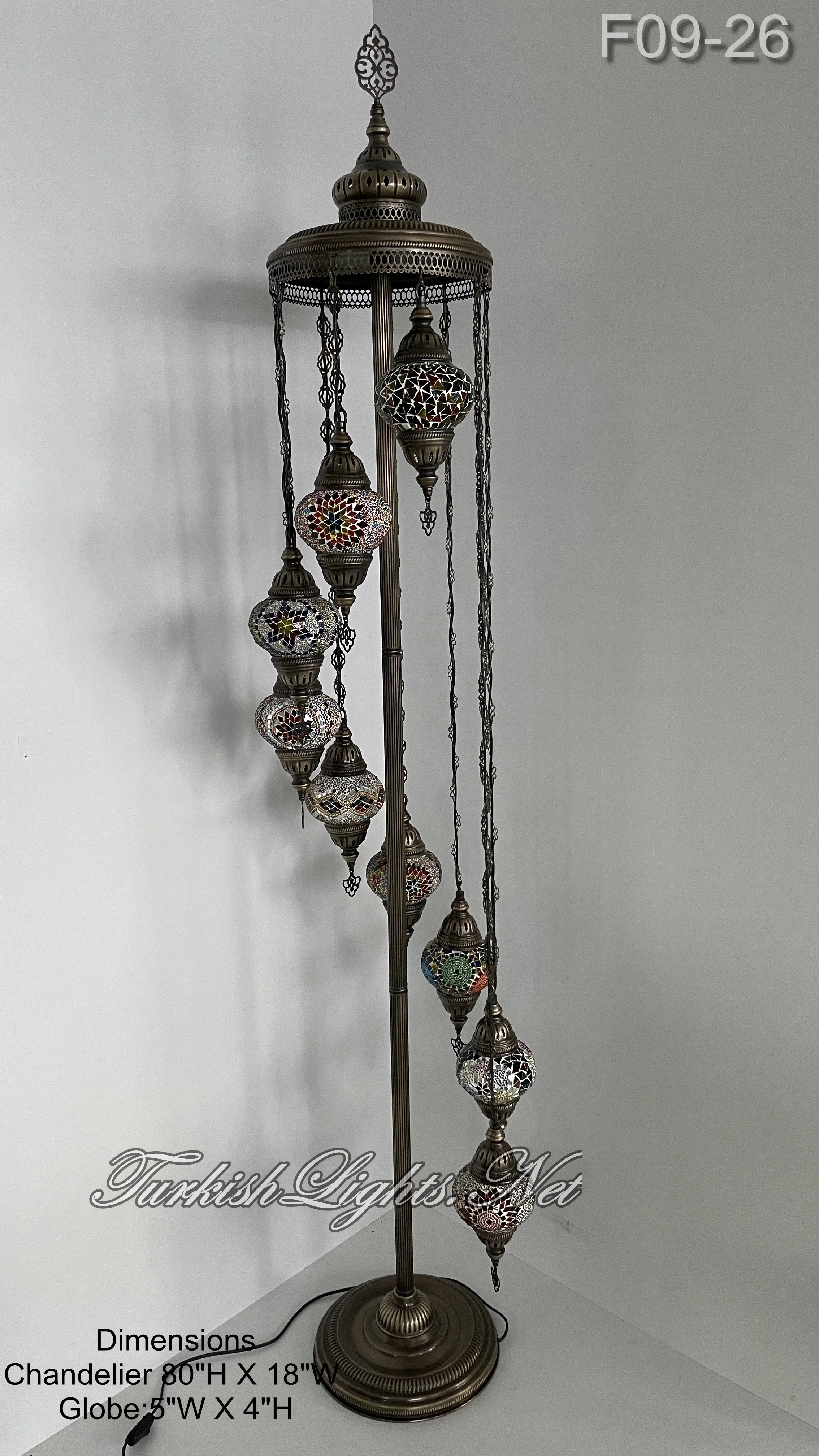 9 Globe Turkish Mosaic Floor Lamp Medium Globes ID: FM9-26 - Image 3