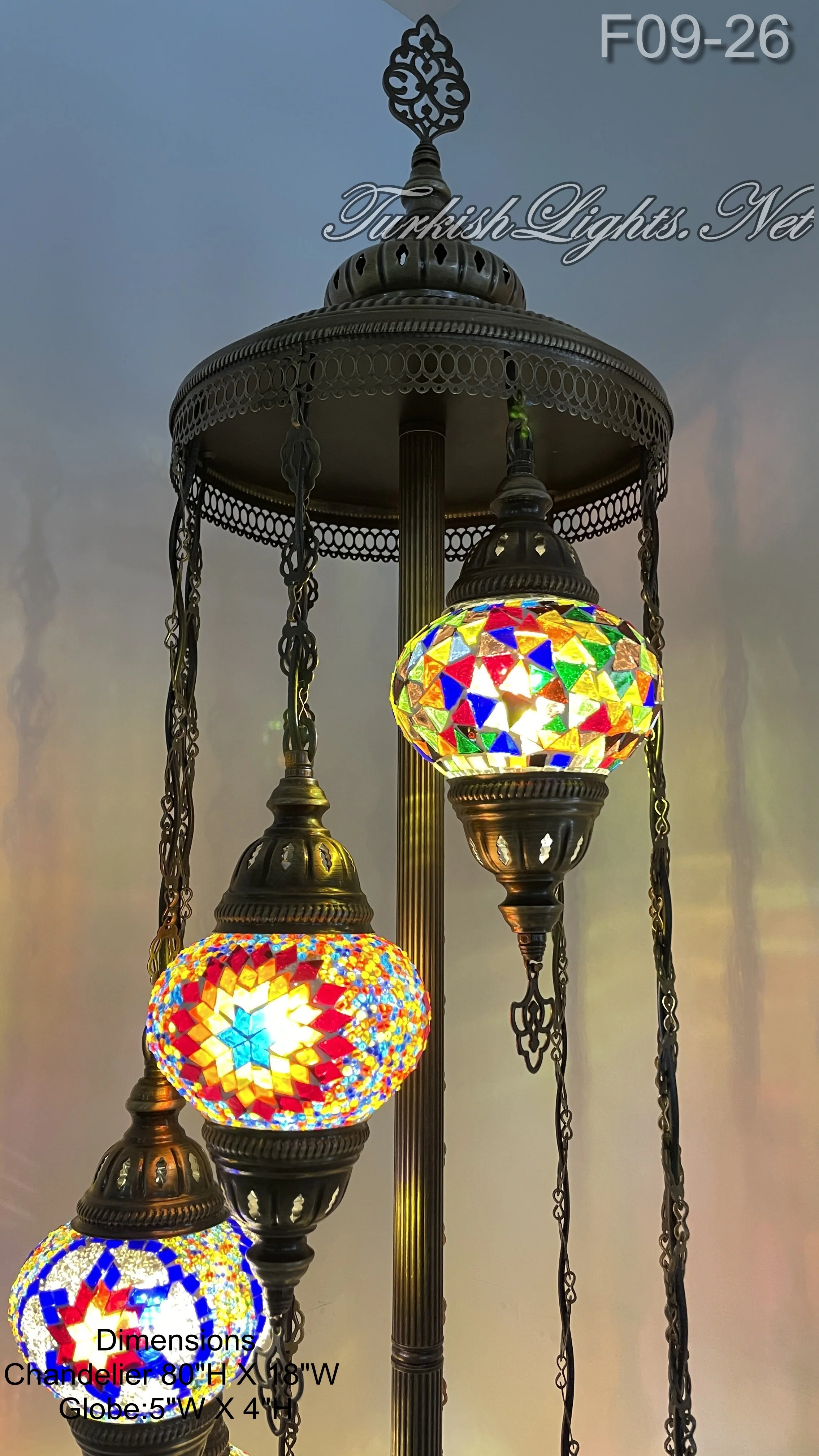 9 Globe Turkish Mosaic Floor Lamp Medium Globes ID: FM9-26 - Image 4