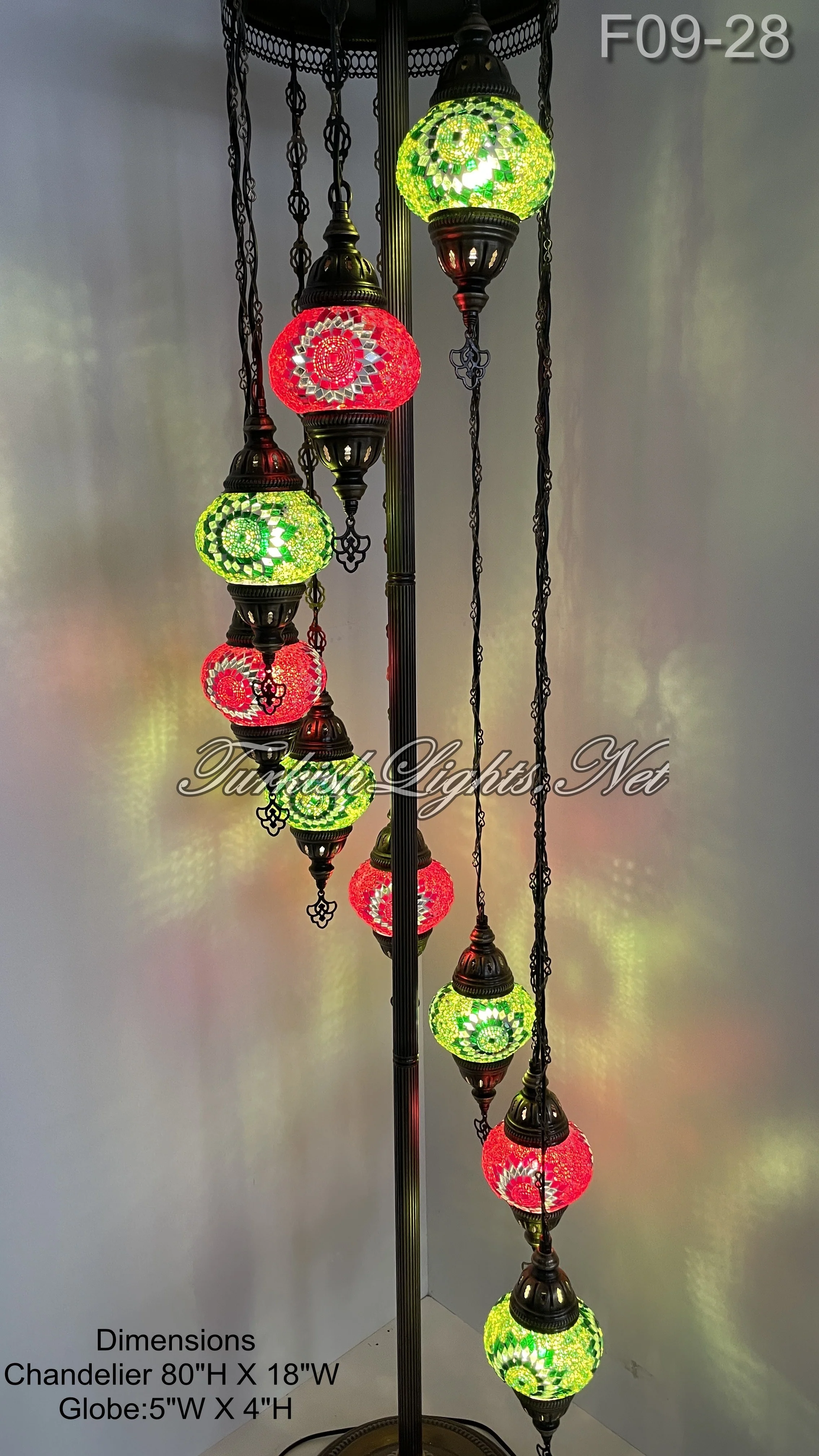 9 Globe Turkish Mosaic Floor Lamp Medium Globes ID: FM9-28 - Image 2
