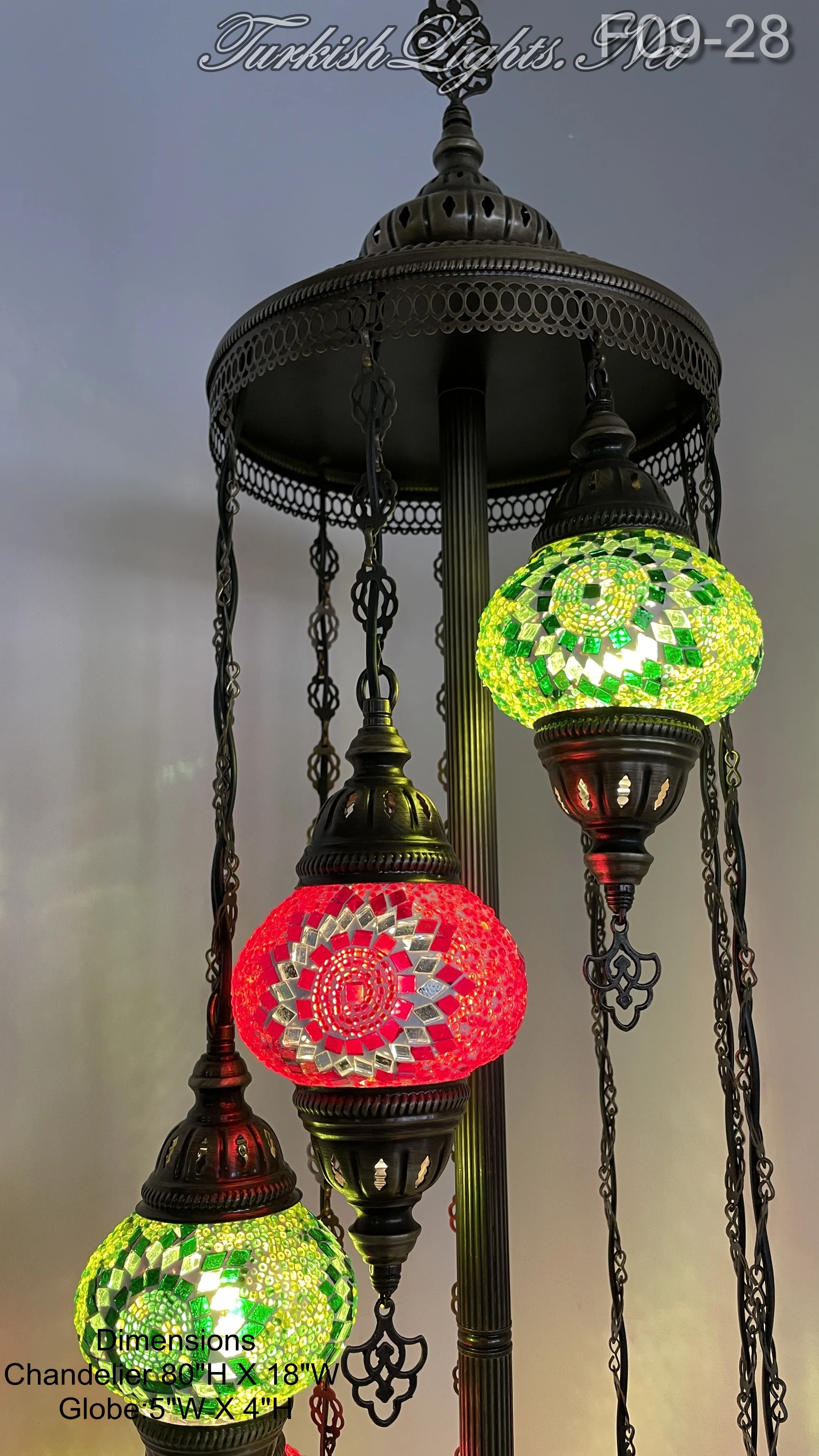 9 Globe Turkish Mosaic Floor Lamp Medium Globes ID: FM9-28 - Image 3