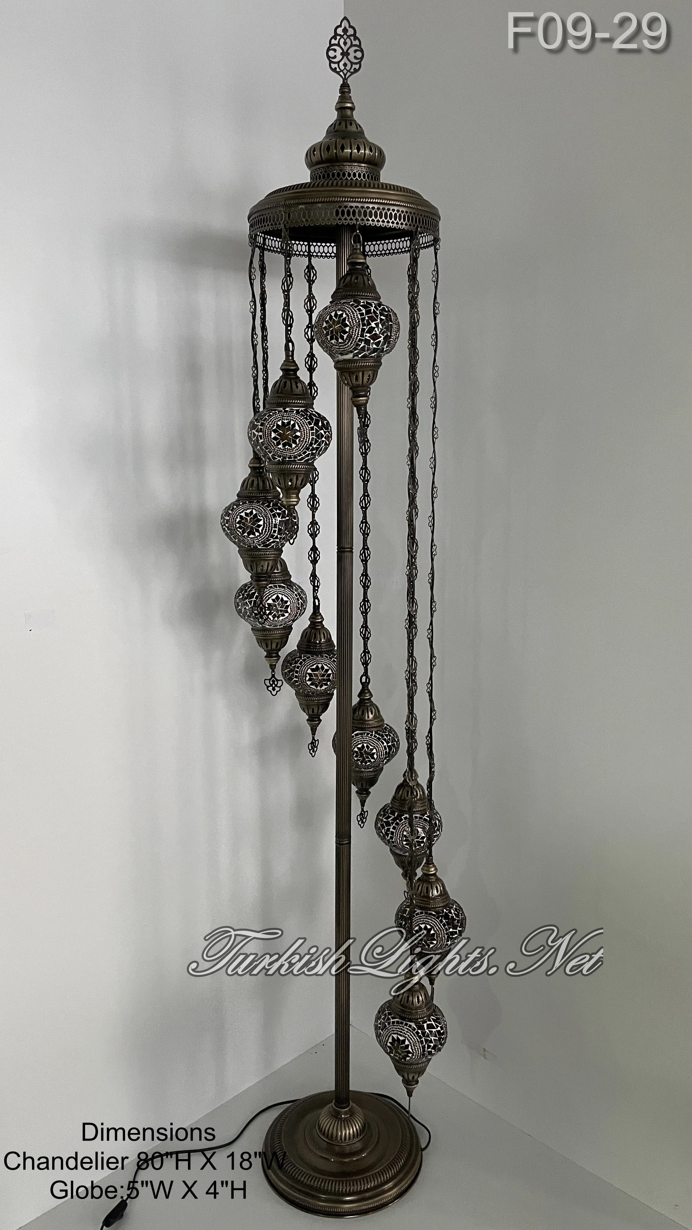 9 Globe Turkish Mosaic Floor Lamp Medium Globes ID: FM9-28 - Image 4