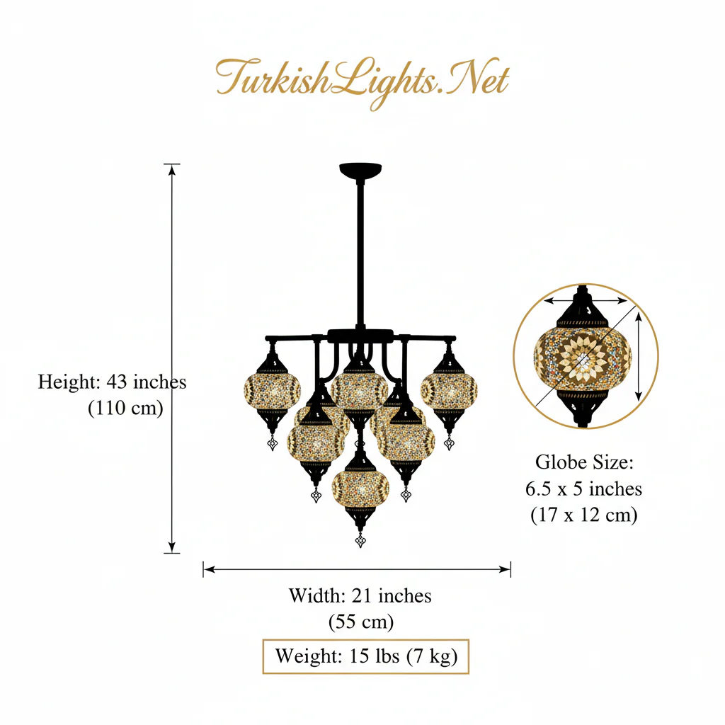 9-Ball Turkish Sultan Mosaic Chandelier - Handmade Large Globes | ID: 9LZL-D - Image 7