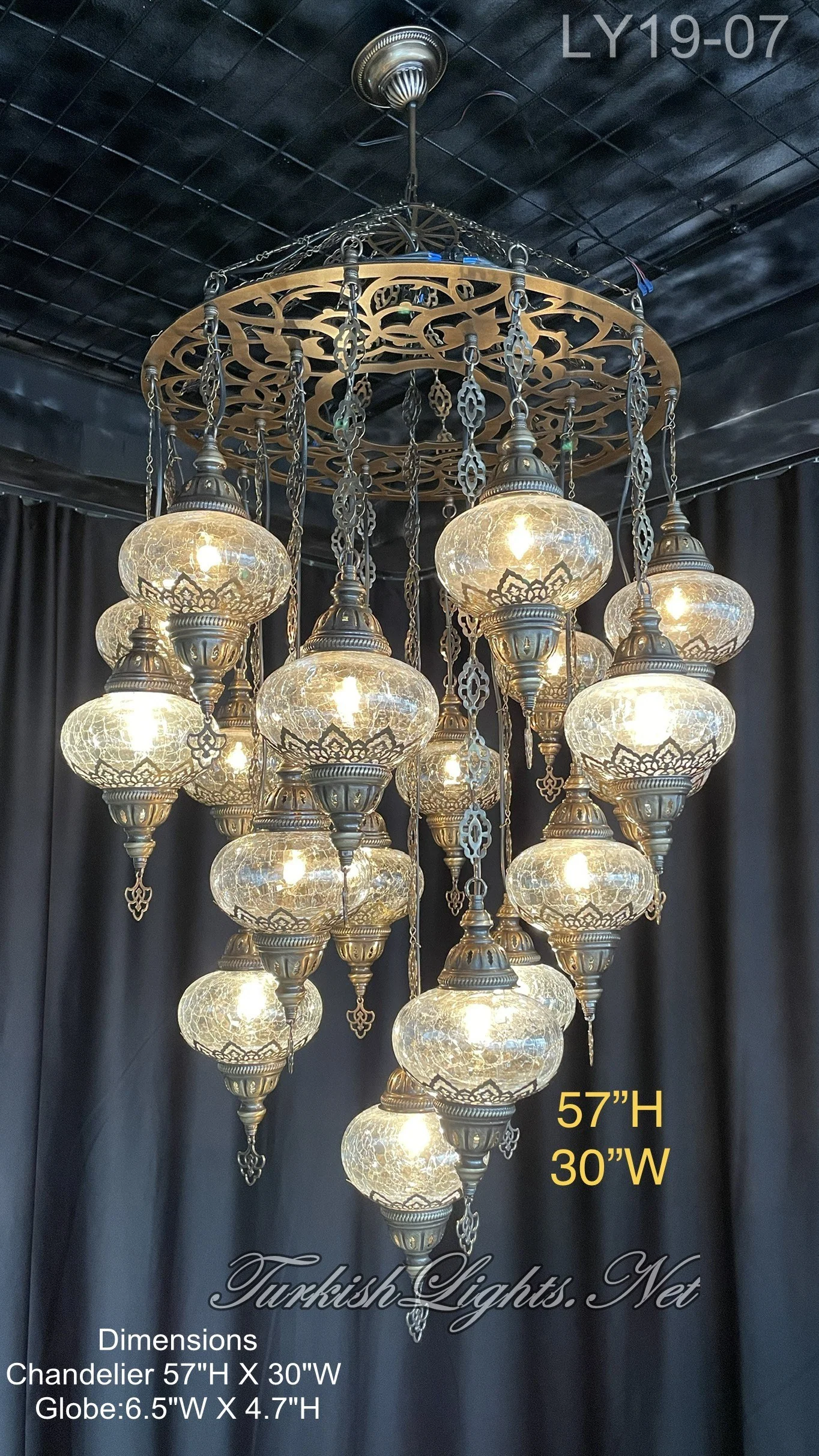 19-BALL TURKISH SULTAN MOSAIC CHANDELIER, LARGE GLOBES ID: LZ19C