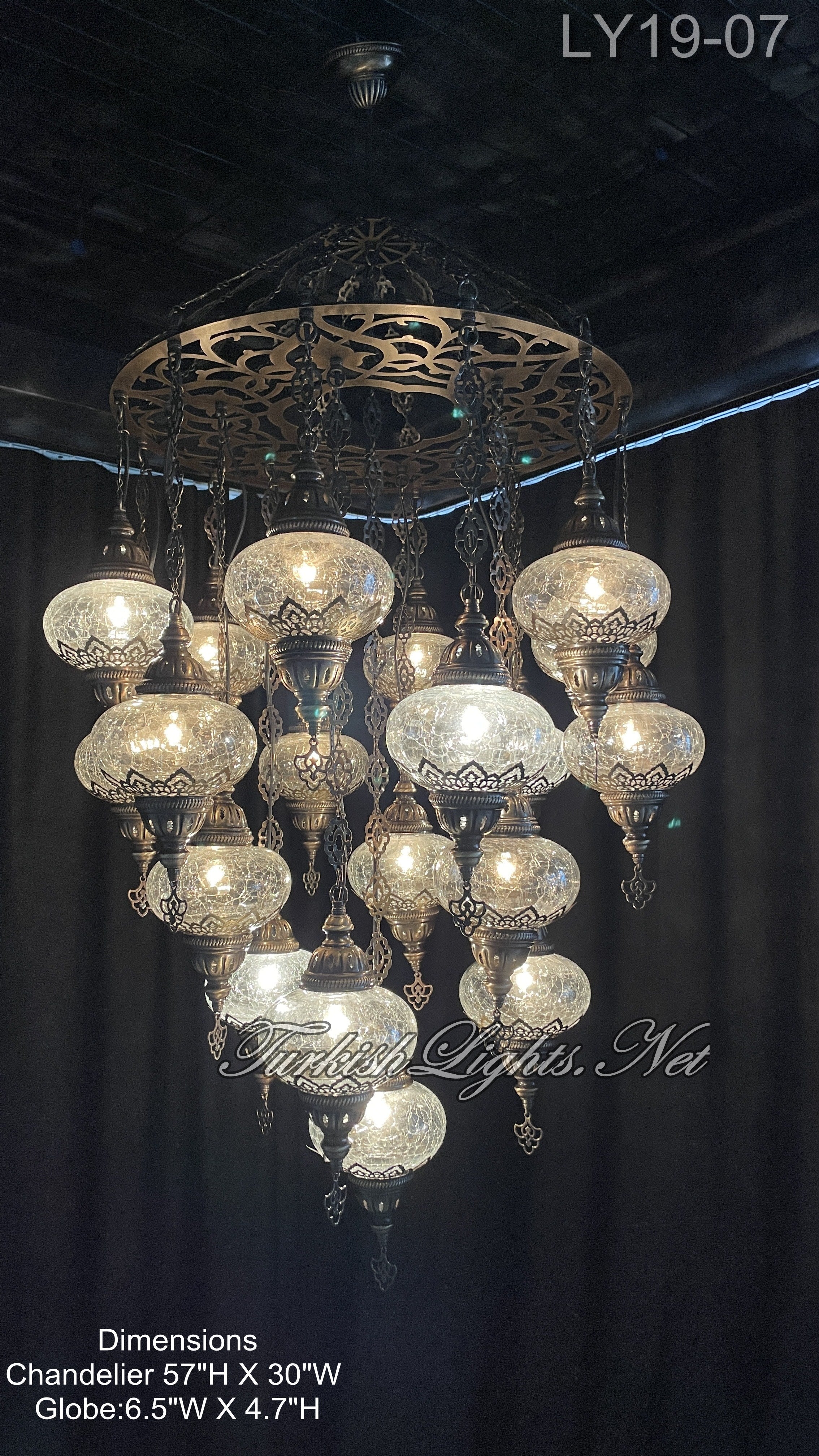 19-BALL TURKISH SULTAN MOSAIC CHANDELIER, LARGE GLOBES ID: LZ19C - Image 3