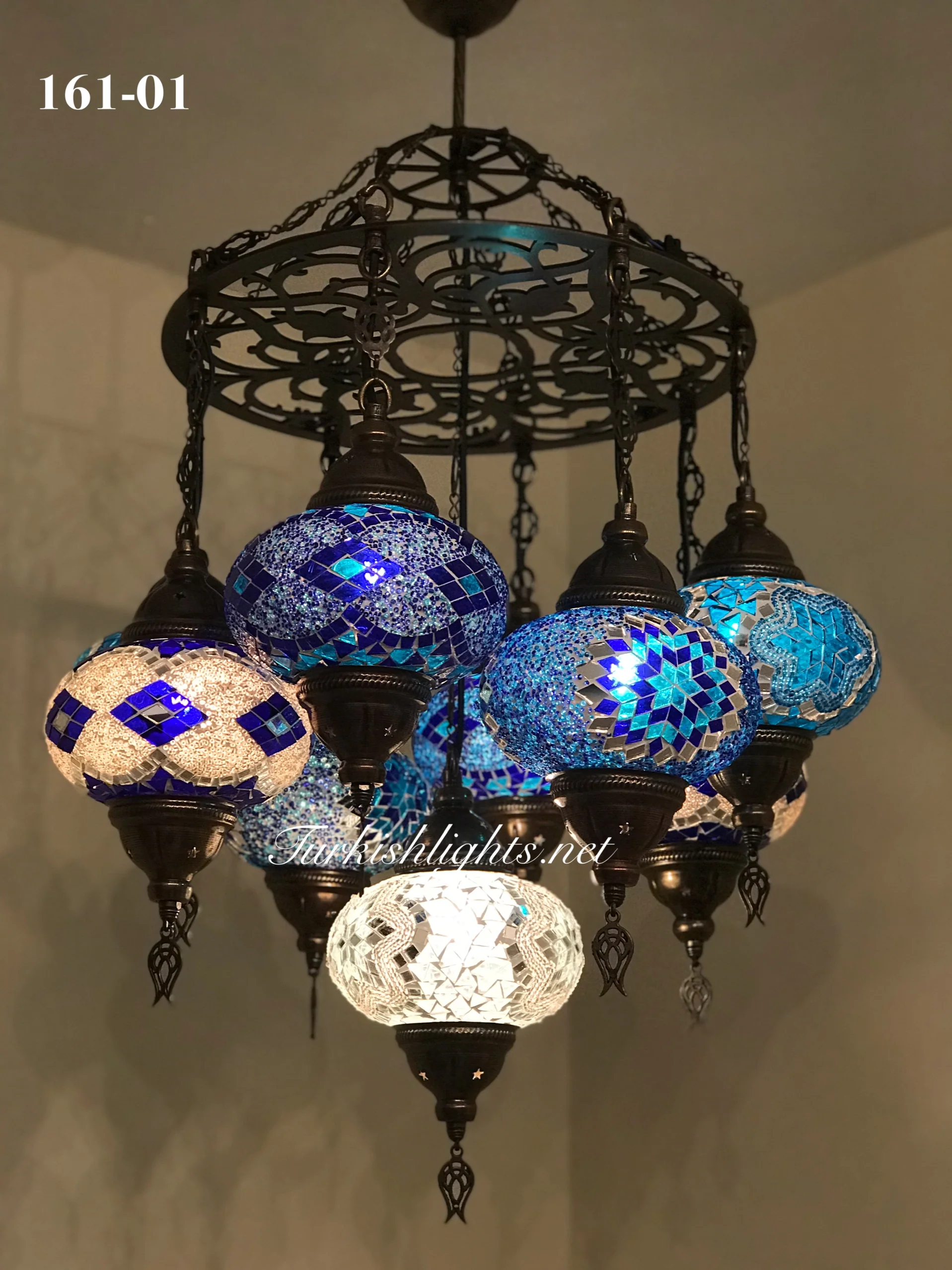 9-Ball Turkish Sultan Mosaic Chandelier - Handmade Large Globes | ID: 9LZL-C - Image 2