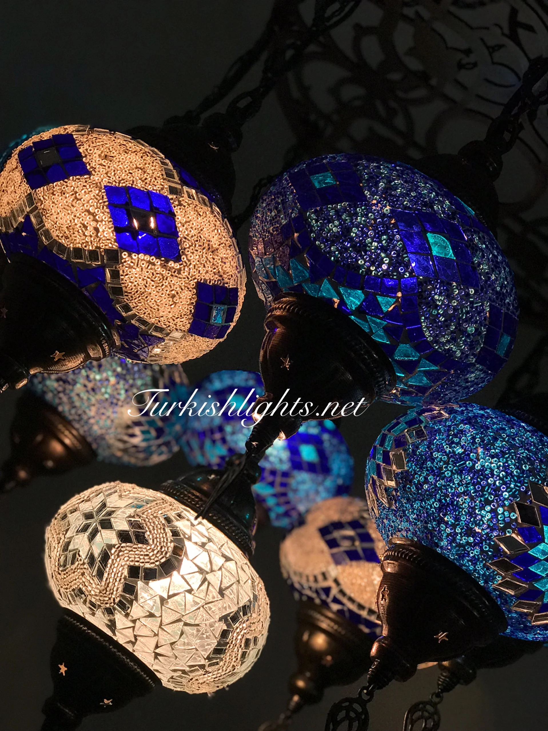 9-Ball Turkish Sultan Mosaic Chandelier - Handmade Large Globes | ID: 9LZL-C - Image 5