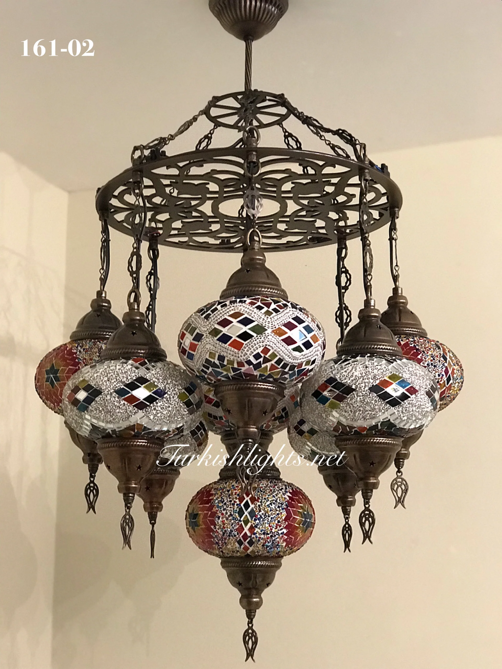 9-Ball Turkish Sultan Mosaic Chandelier - Handmade Large Globes | ID: 9LZL-B - Image 2