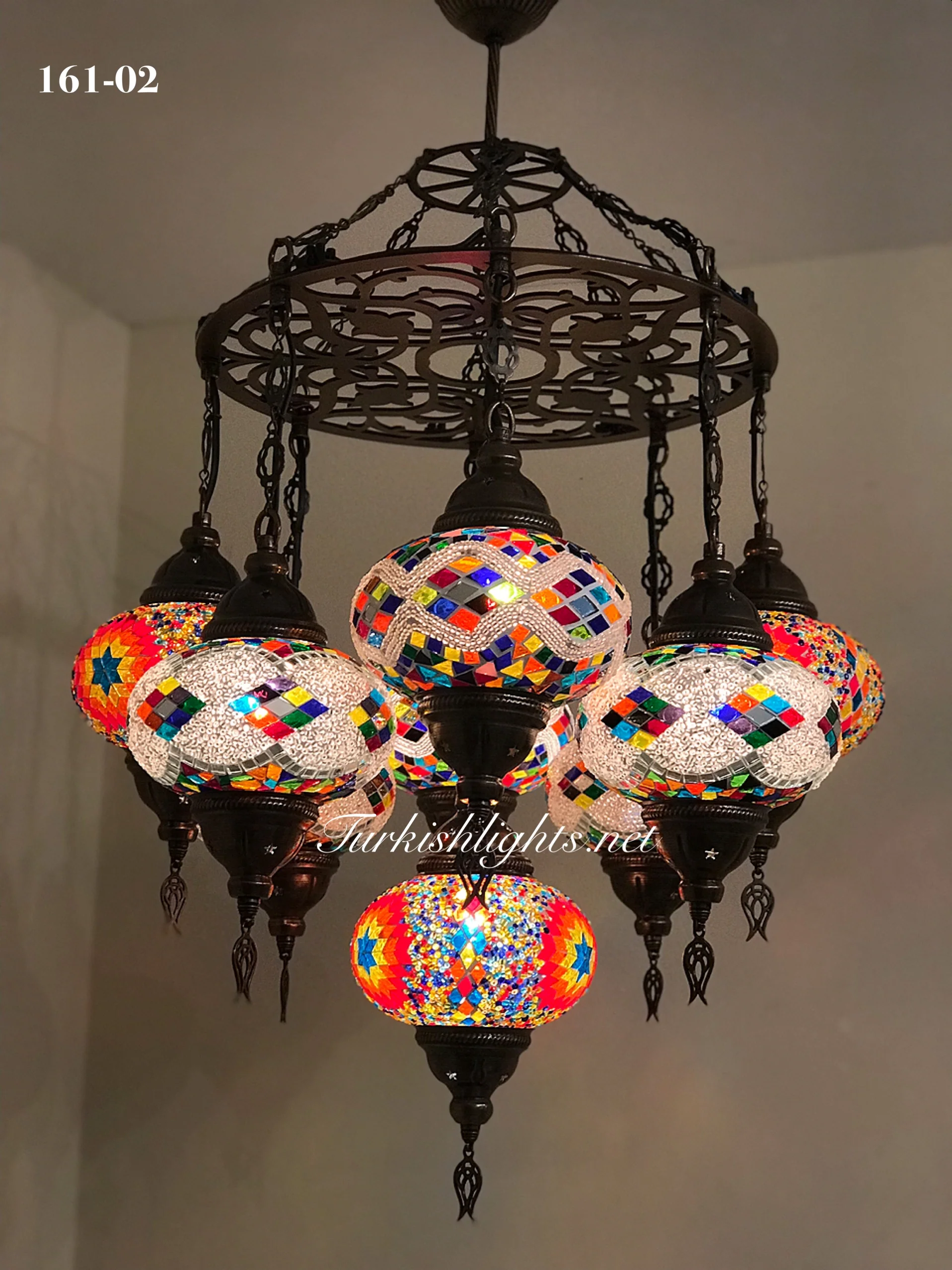 9-Ball Turkish Sultan Mosaic Chandelier - Handmade Large Globes | ID: 9LZL-B - Image 3