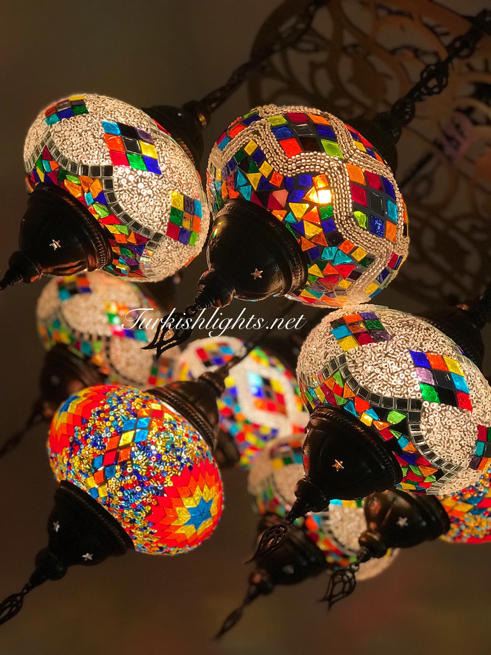 9-Ball Turkish Sultan Mosaic Chandelier - Handmade Large Globes | ID: 9LZL-B - Image 5