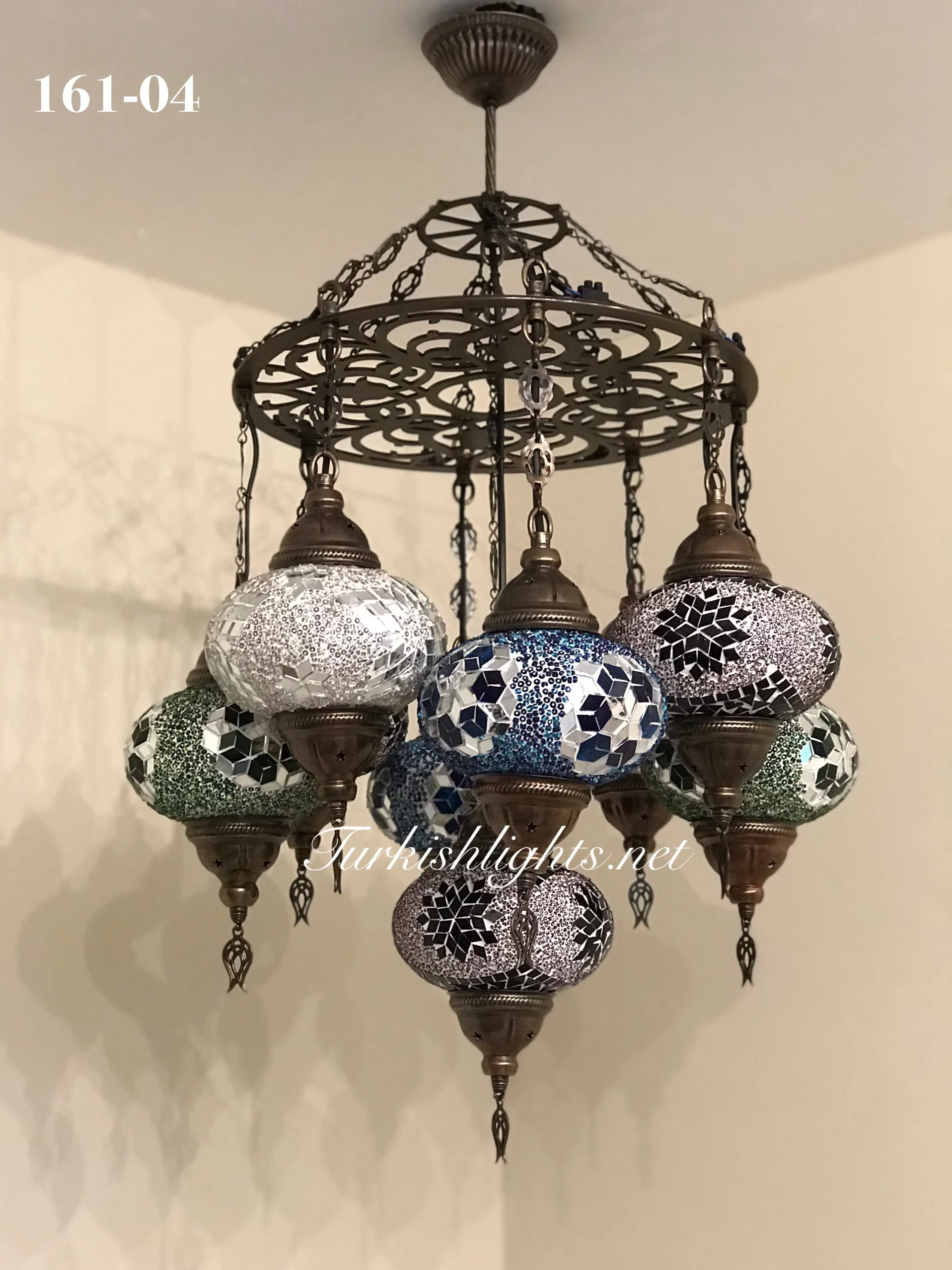 9-BALL Turkish Sultan Mosaic Chandelier With (LARGE) GLOBES , ID:LZ9L - Image 2