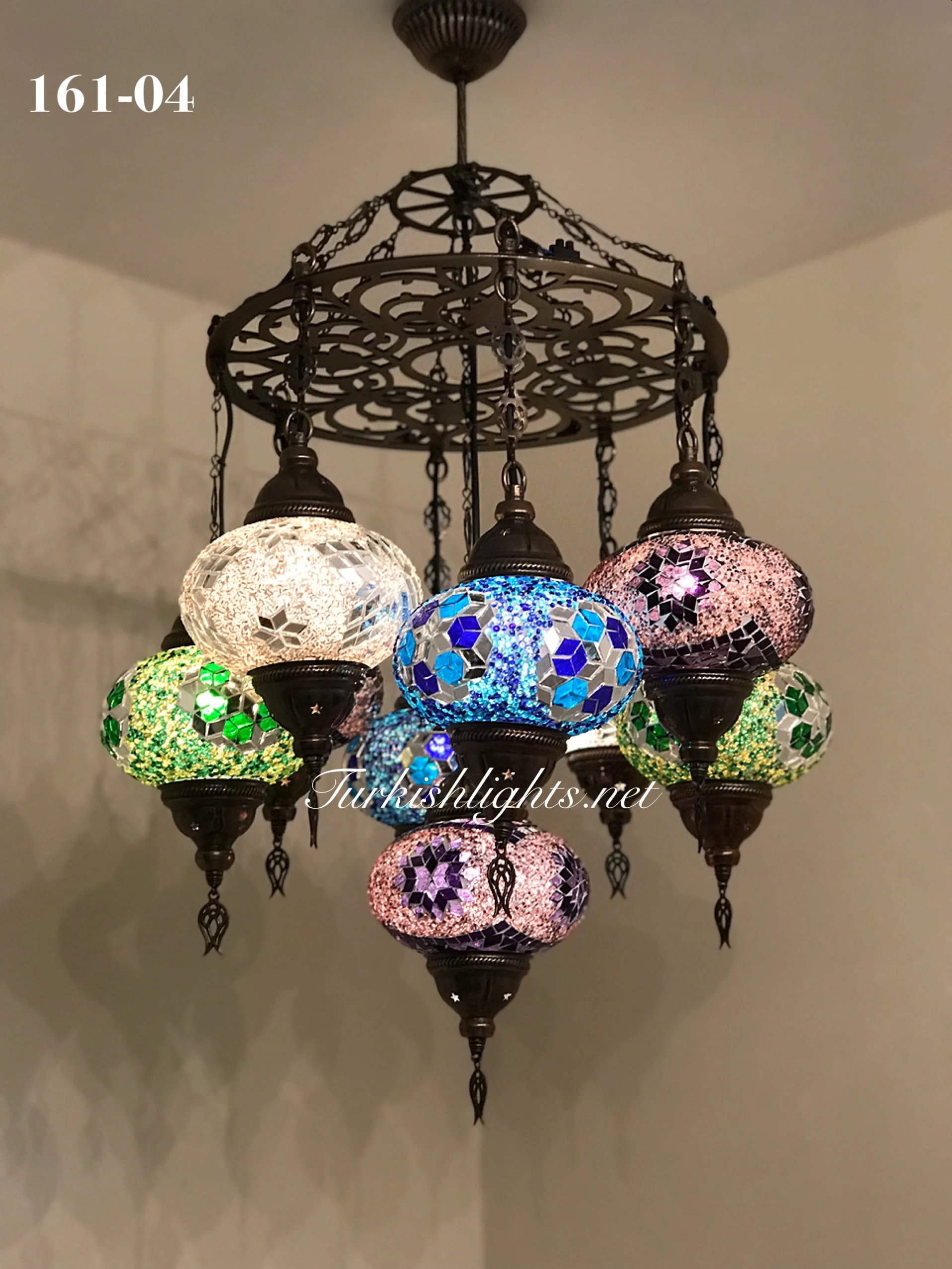 9-BALL Turkish Sultan Mosaic Chandelier With (LARGE) GLOBES , ID:LZ9L - Image 3