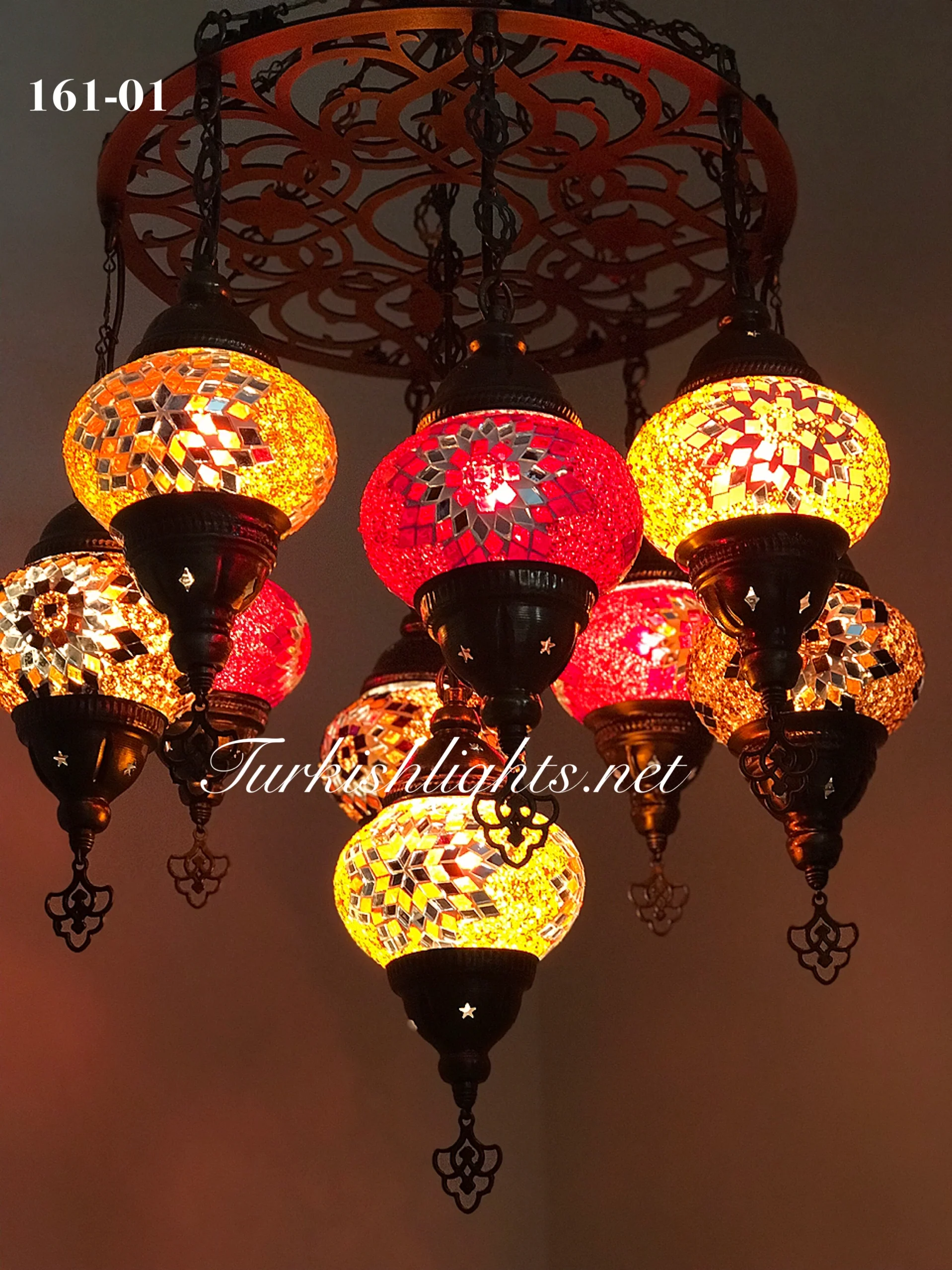 9-BALL Turkish Sultan Mosaic Chandelier With (MEDIUM) GLOBES ,ID: 9LZM-C