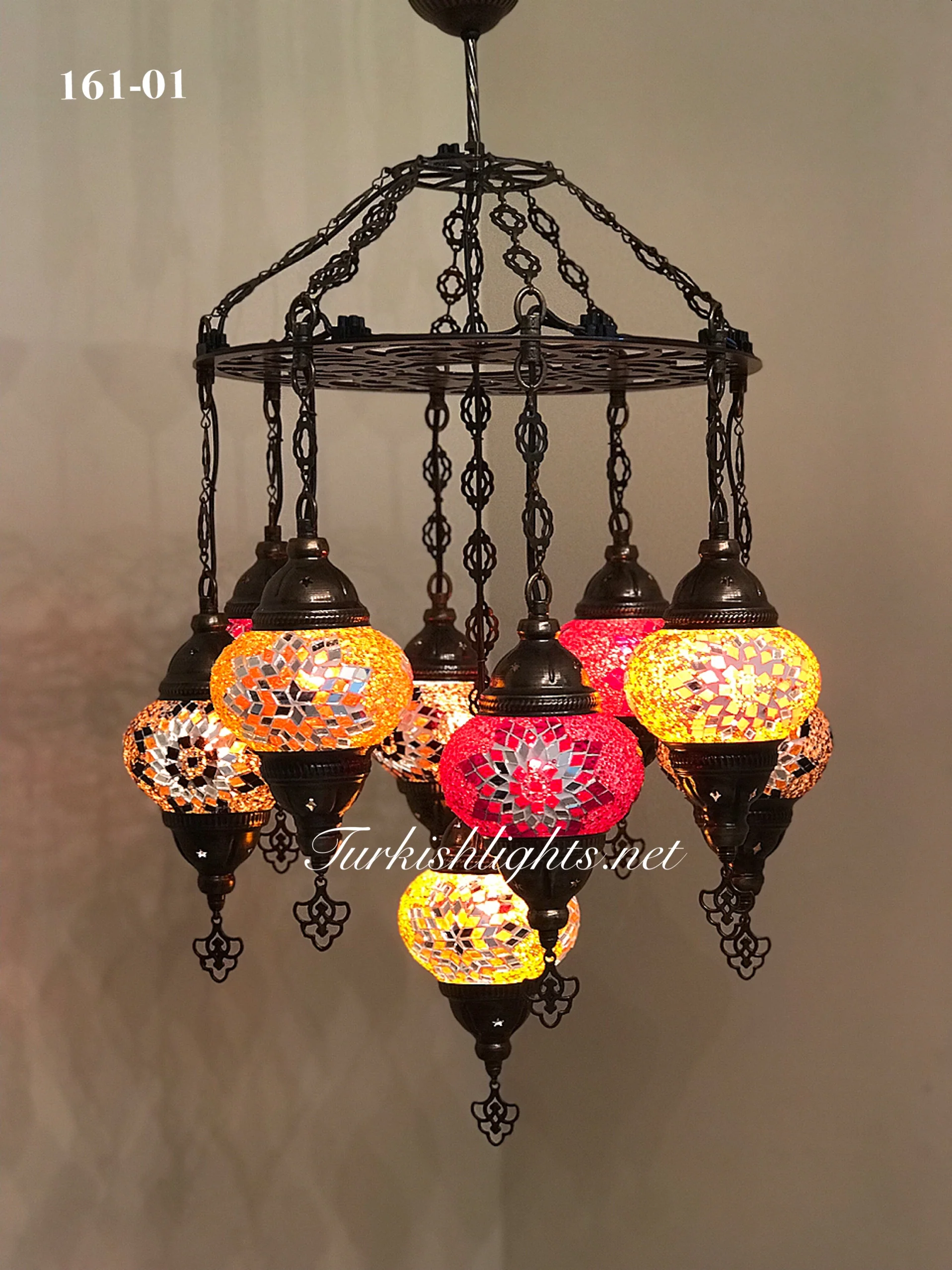 9-BALL Turkish Sultan Mosaic Chandelier With (MEDIUM) GLOBES ,ID: 9LZM-C - Image 2