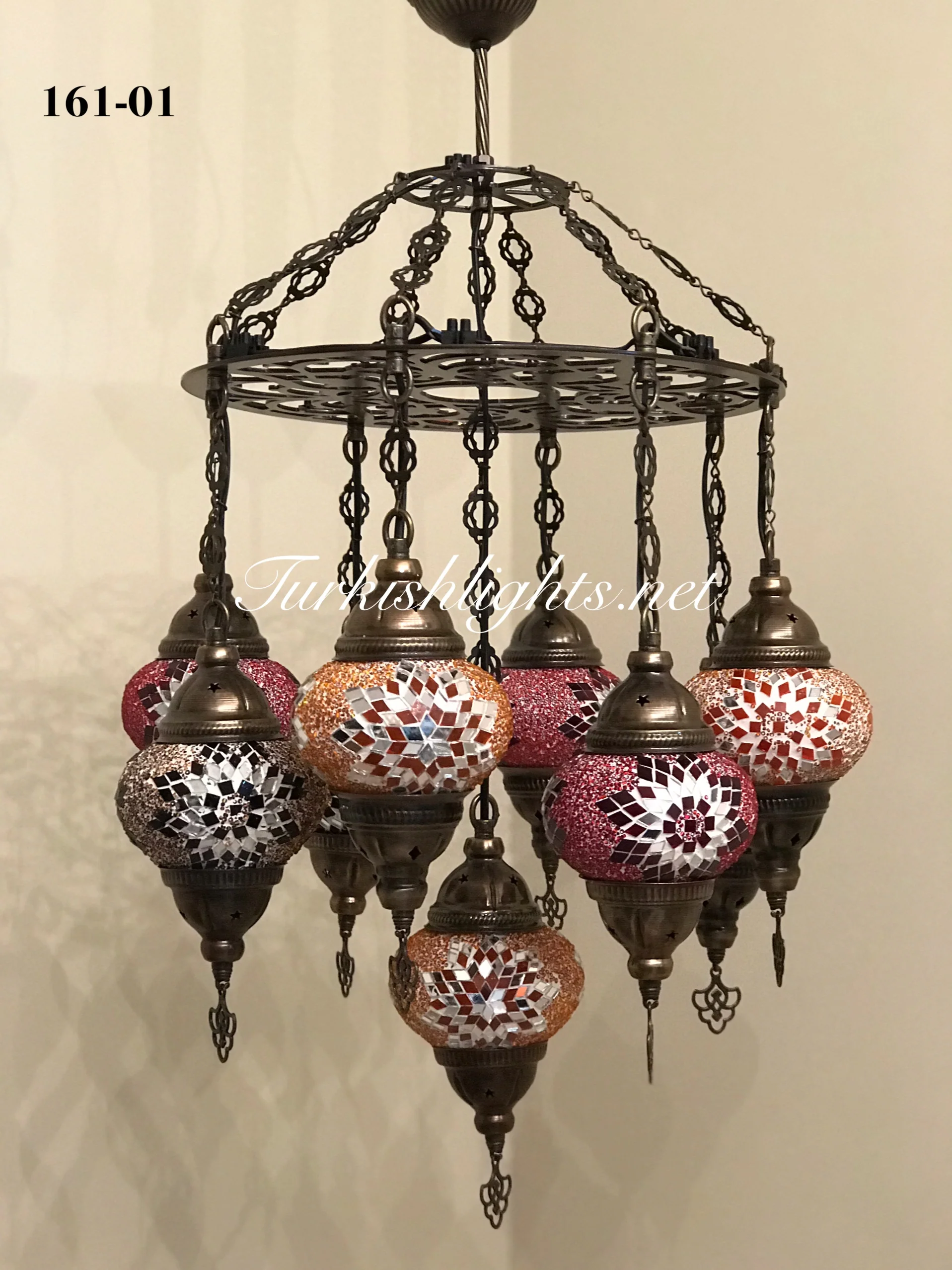 9-BALL Turkish Sultan Mosaic Chandelier With (MEDIUM) GLOBES ,ID: 9LZM-C - Image 3