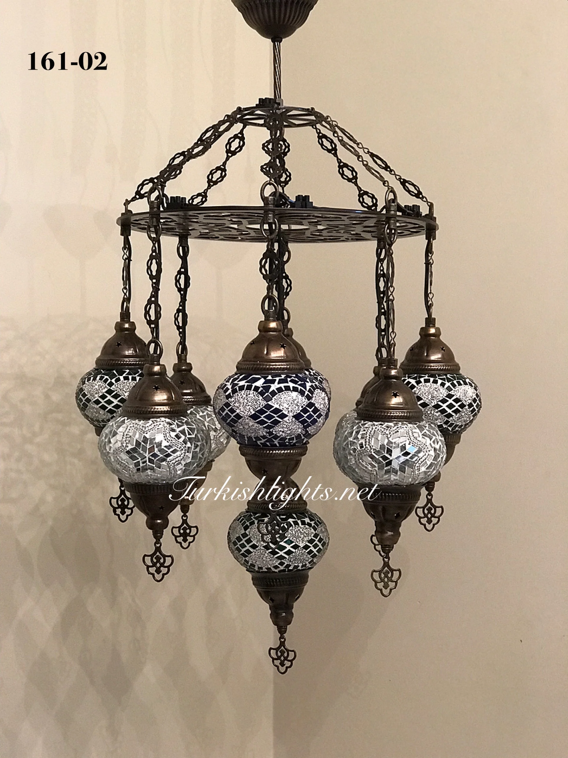 9-BALL Turkish Sultan Mosaic Chandelier With (MEDIUM) GLOBES , id: LZ9M - Image 2