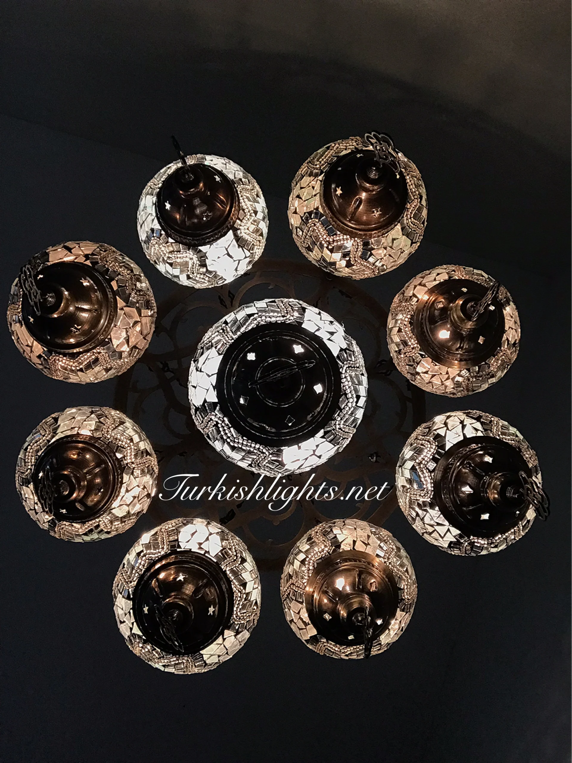 9-Ball Turkish Sultan Mosaic Chandelier - Handmade Medium Globes | ID: 9LZM-A - Image 4