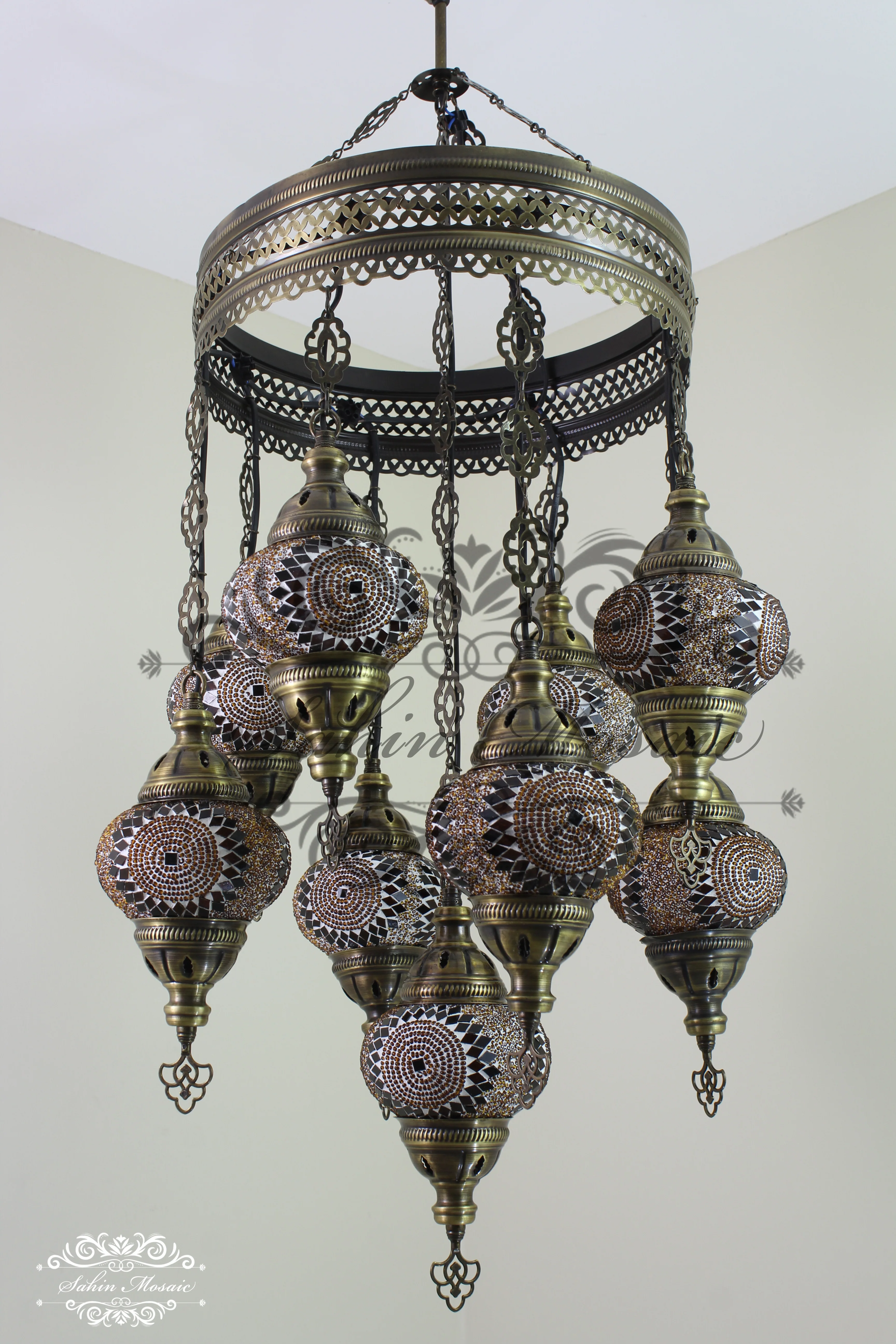 9-Ball Turkish Sultan Mosaic Chandelier - Handmade Medium Globes | ID: 9SM-C - Image 6