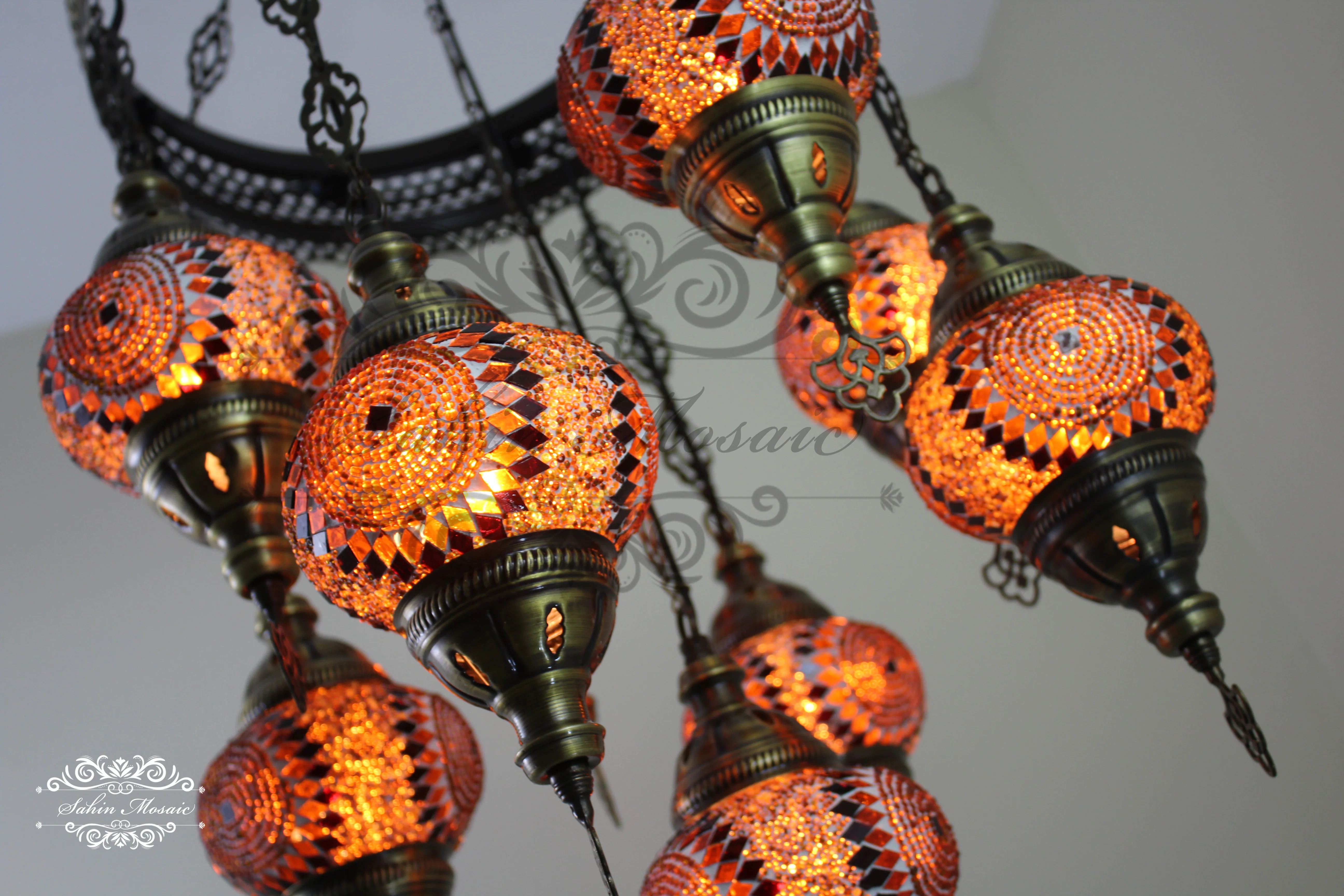 9-Ball Turkish Sultan Mosaic Chandelier - Handmade Medium Globes | ID: 9SM-C - Image 8