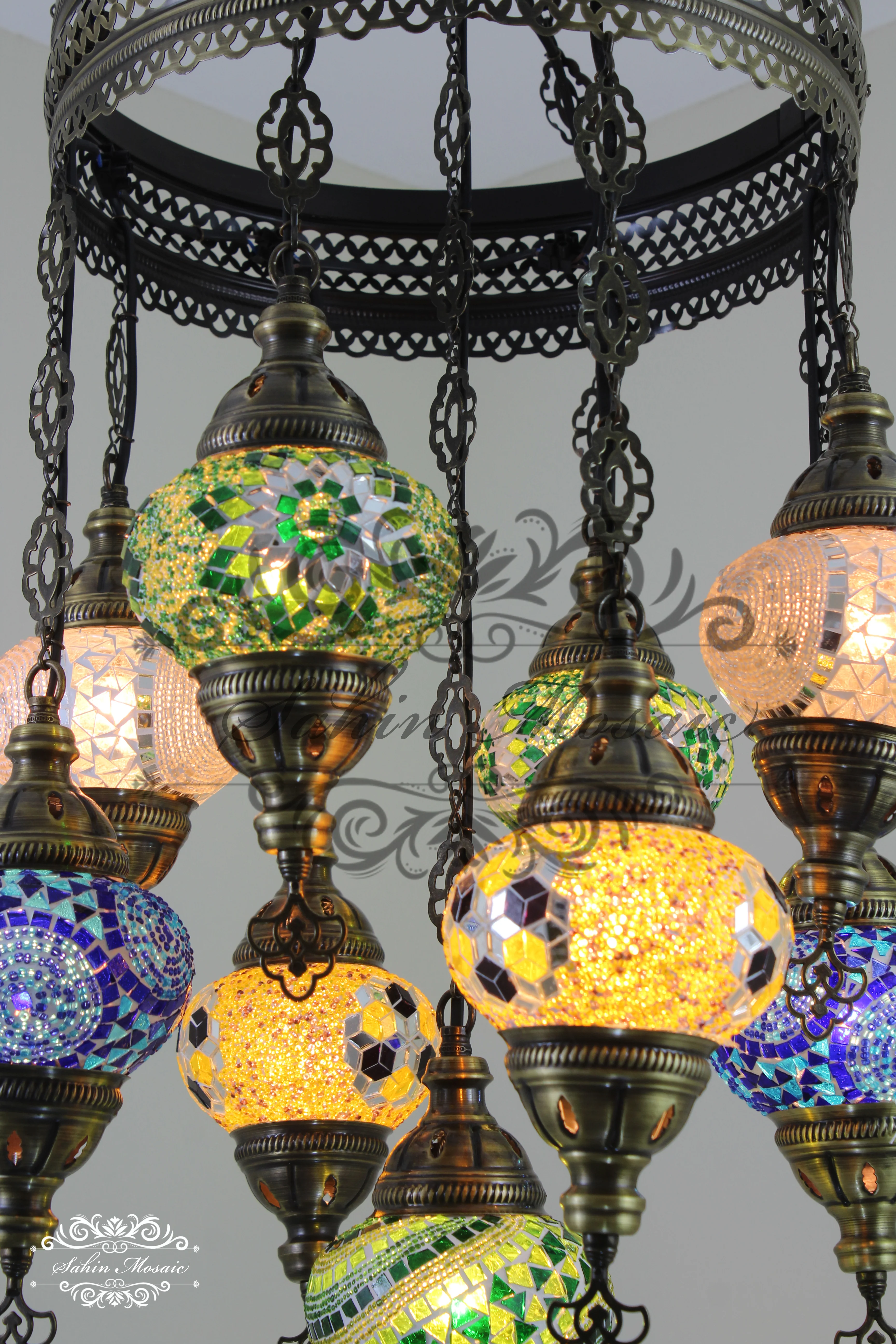 9-BALL TURKISH SULTAN MOSAIC CHANDELIER WITH NO2 (MEDIUM) GLOBES, ID: 9SM-K - Image 7