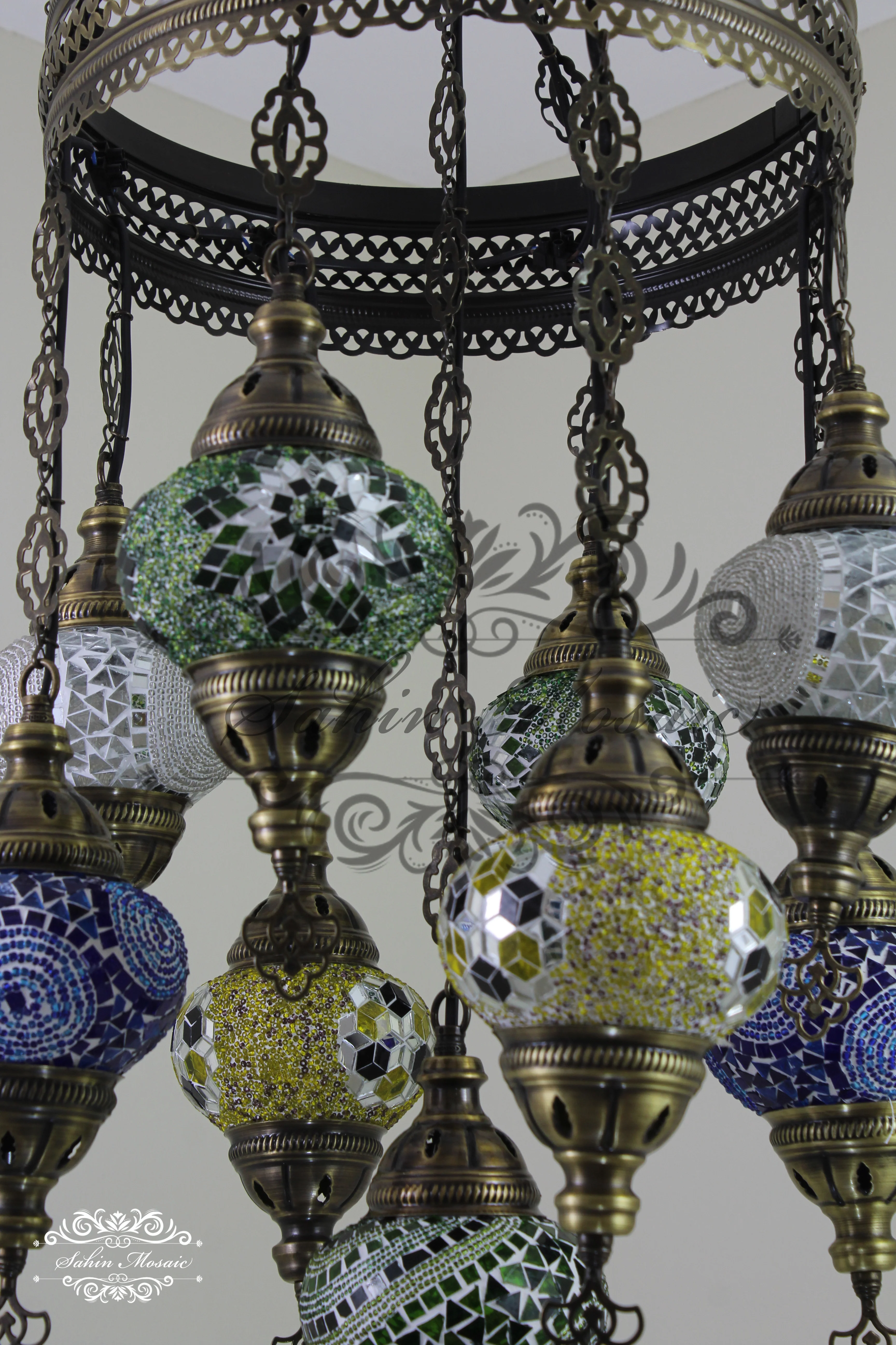9-BALL TURKISH SULTAN MOSAIC CHANDELIER WITH NO2 (MEDIUM) GLOBES, ID: 9SM-K - Image 8