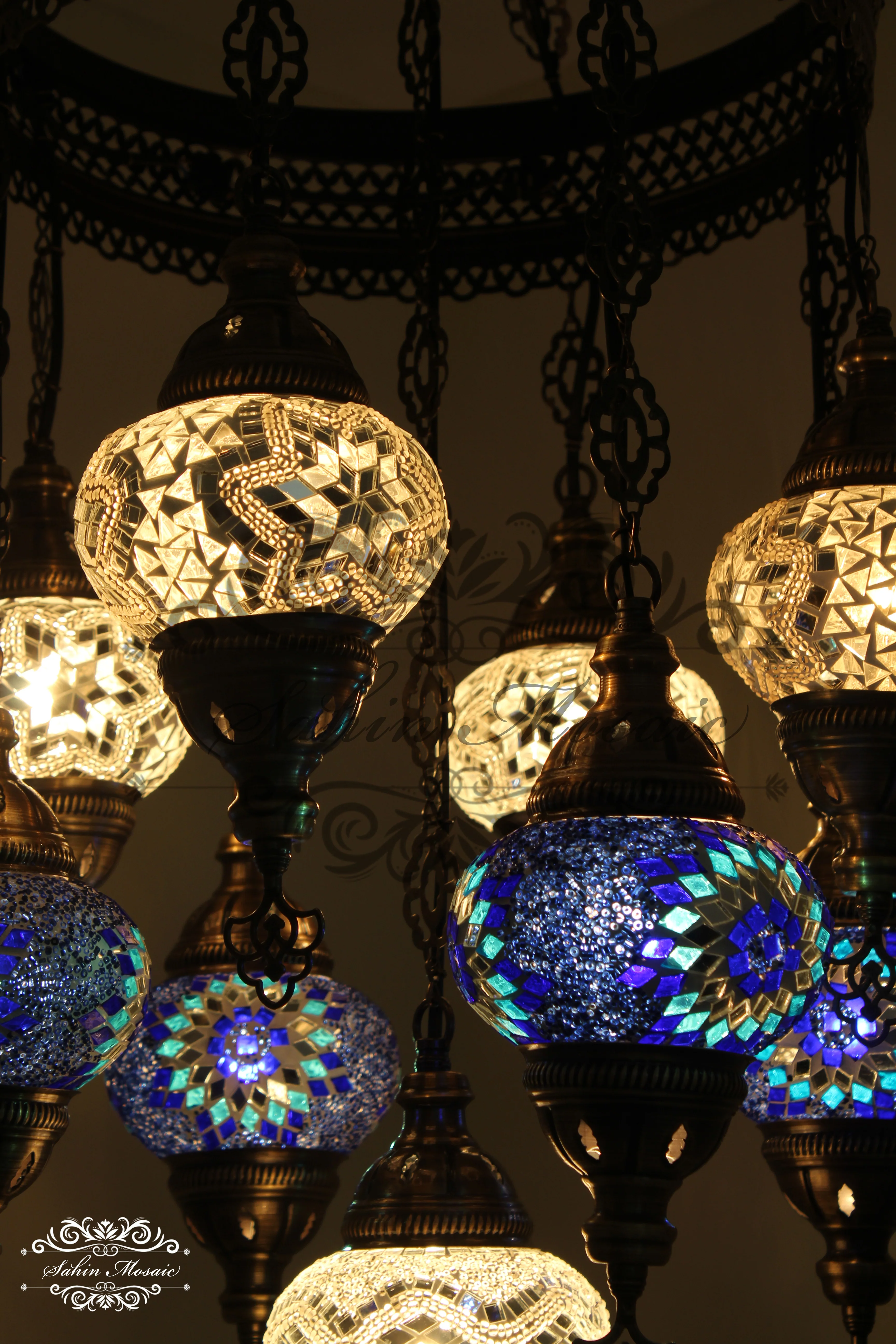 9-Ball Turkish Sultan Mosaic Chandelier - Handmade Medium Globes | ID: 9SM-A - Image 5