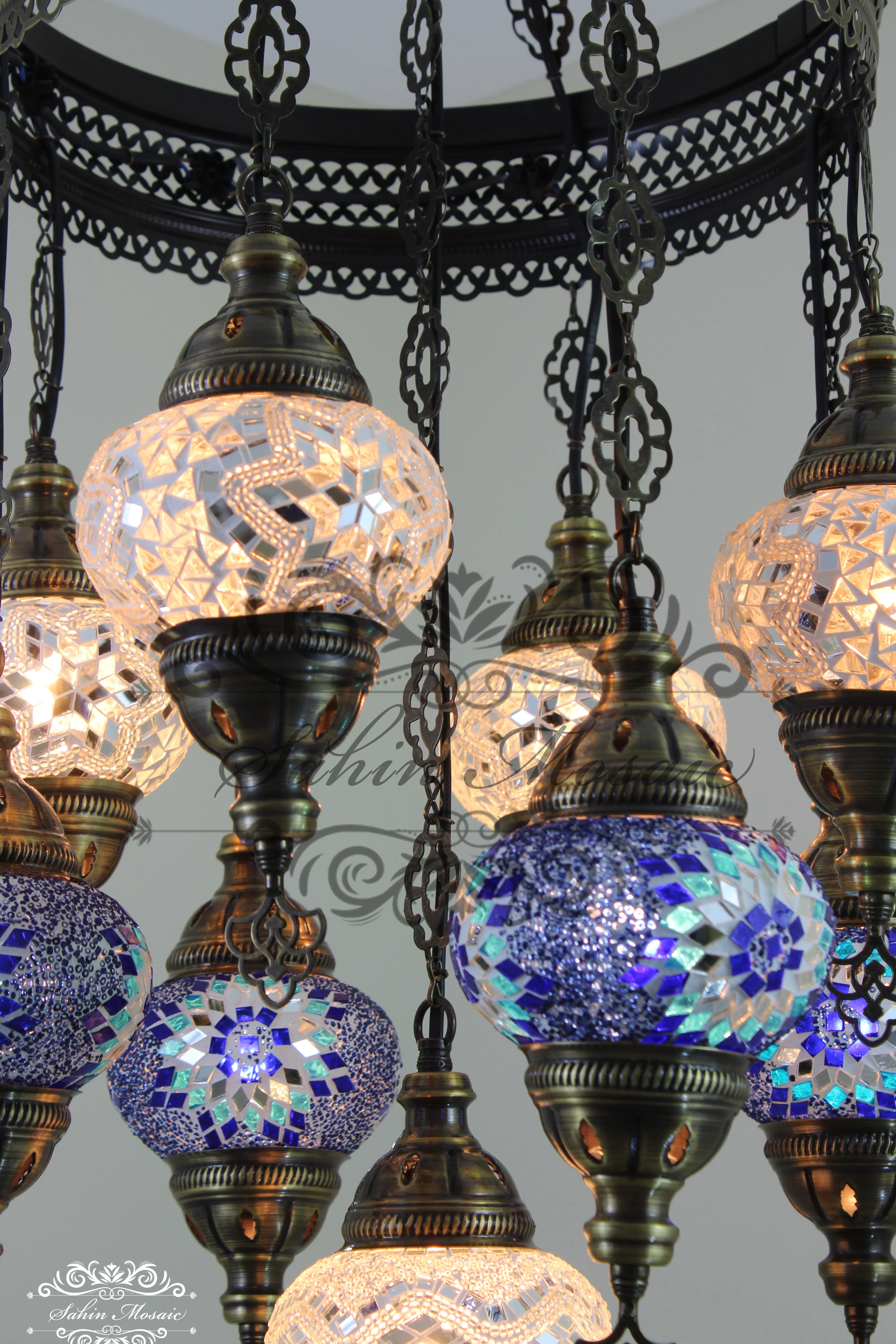 9-Ball Turkish Sultan Mosaic Chandelier - Handmade Medium Globes | ID: 9SM-A - Image 6